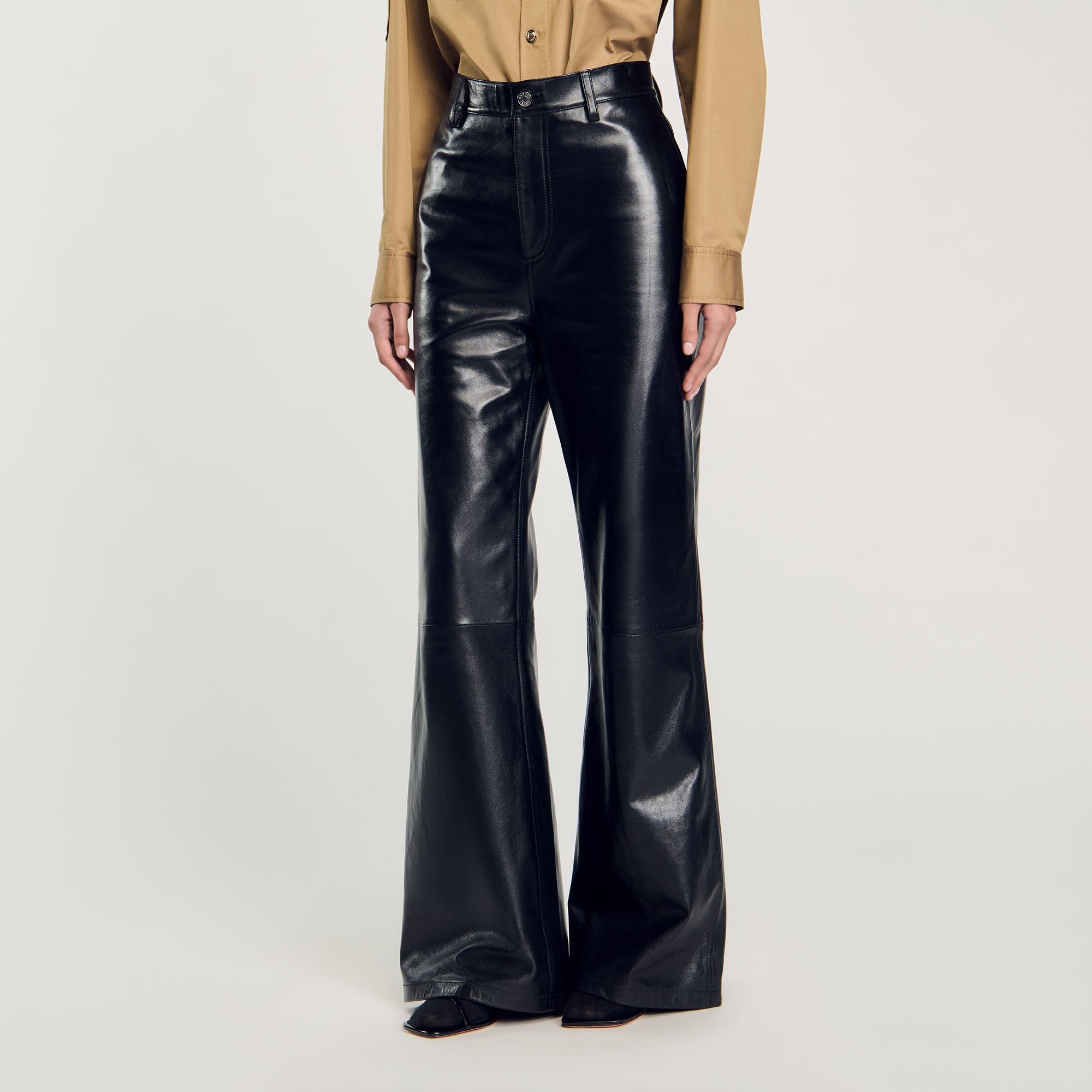 Flared leather trousers