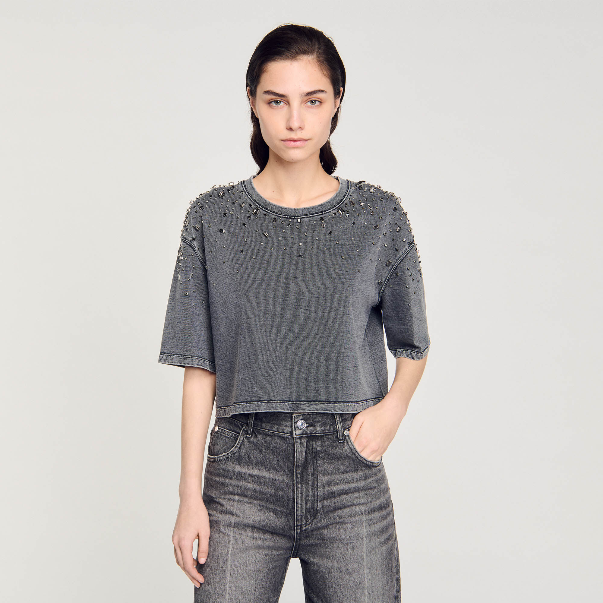 Rhinestone cropped T-shirt