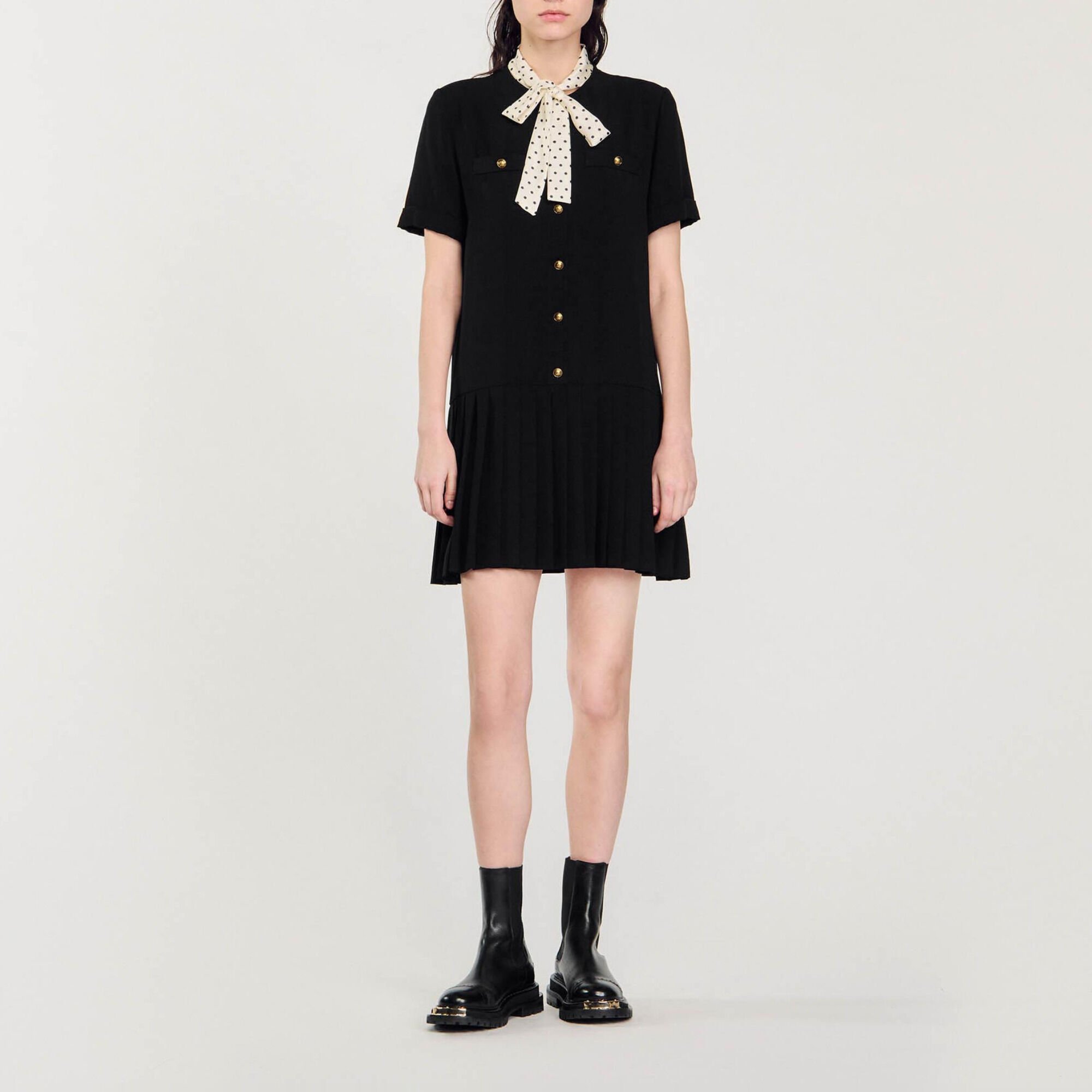 Short dress with polka dot tie