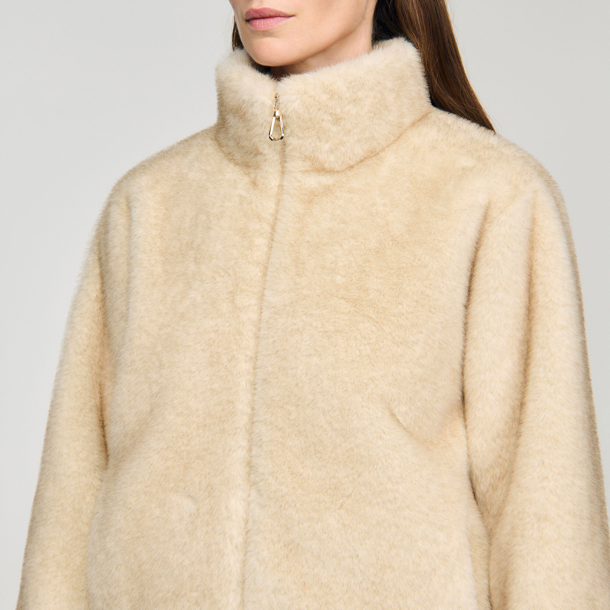 Faux fur jacket white / beige For Women | Sandro Paris