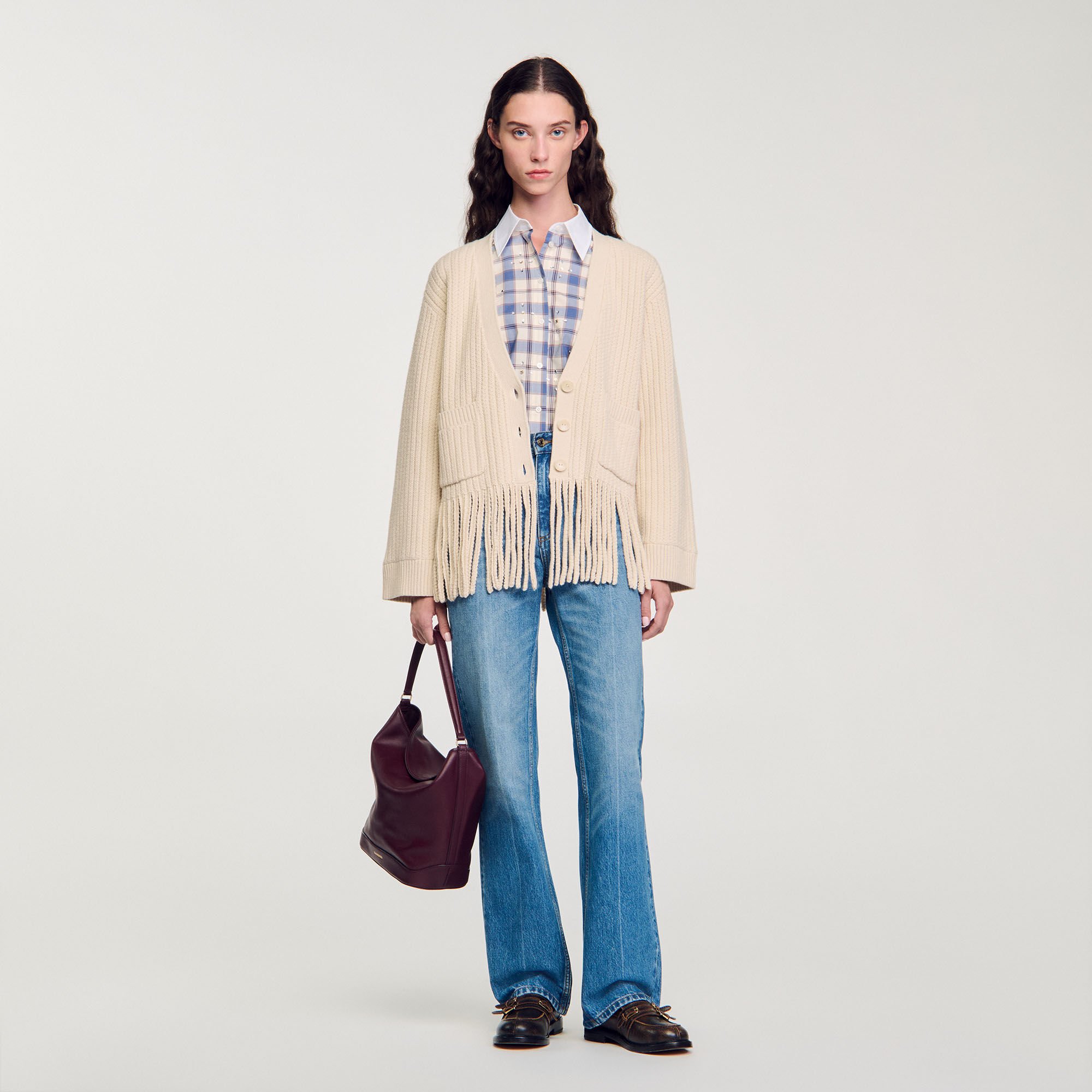 超特価激安の商品をすべて white cardigan knit Fringed / Paris Sandro | Women For beige トップス