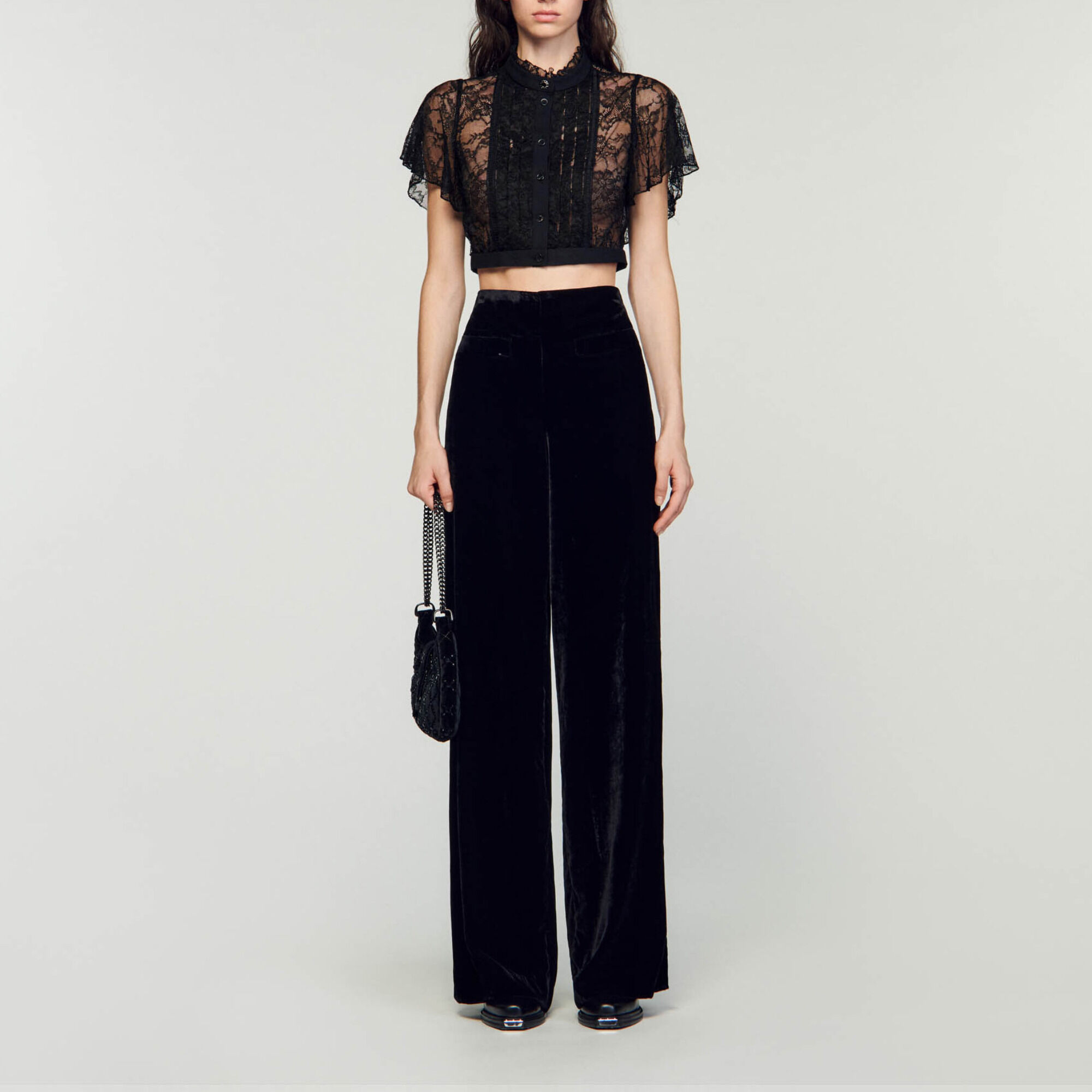Wide leg velvet pants
