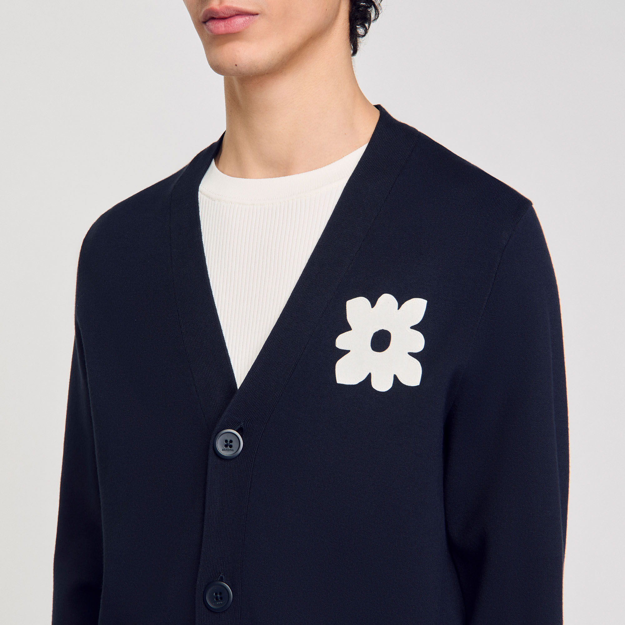 Cardigan with flower detail blue for Men | Sandro Paris