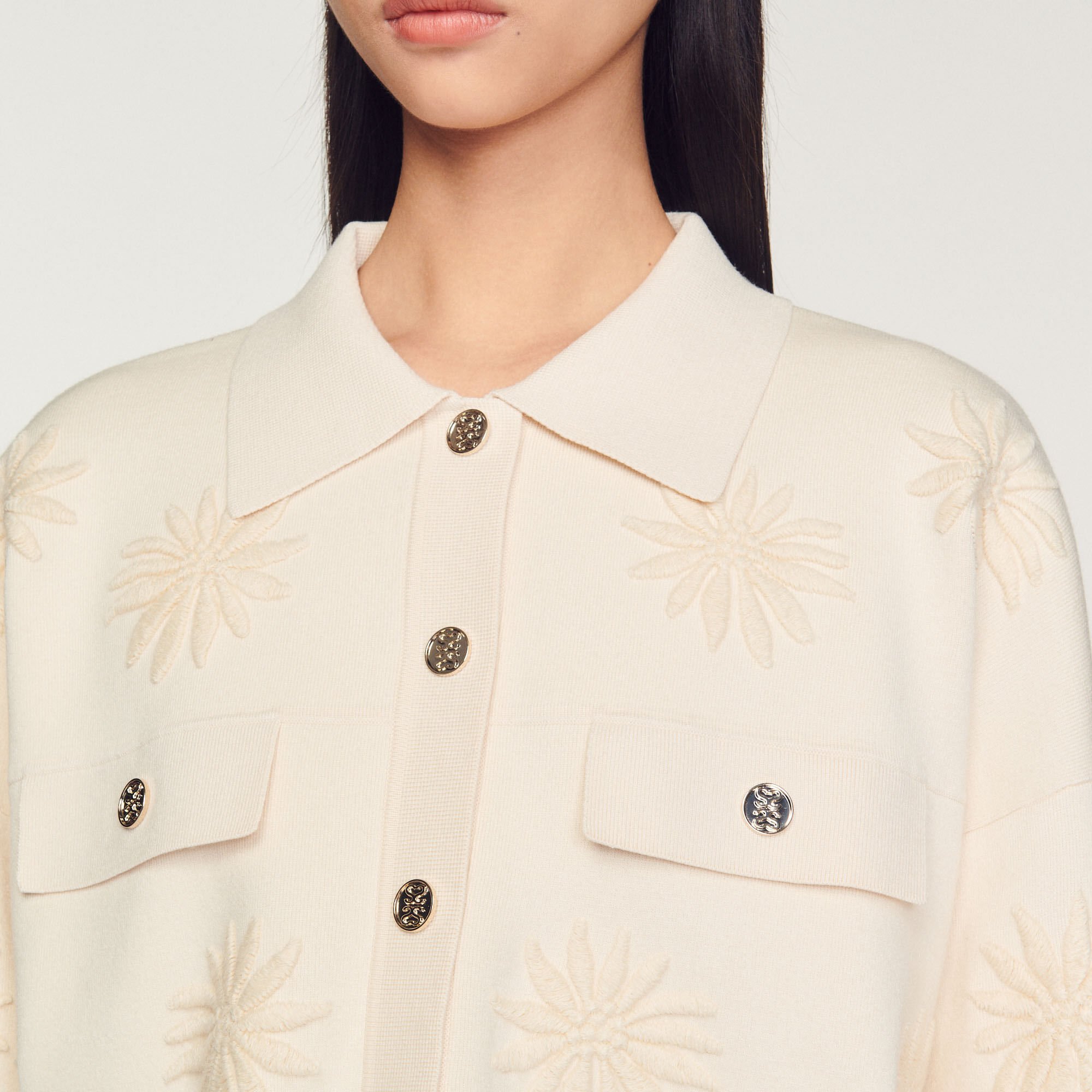 Embroidered knit coatigan