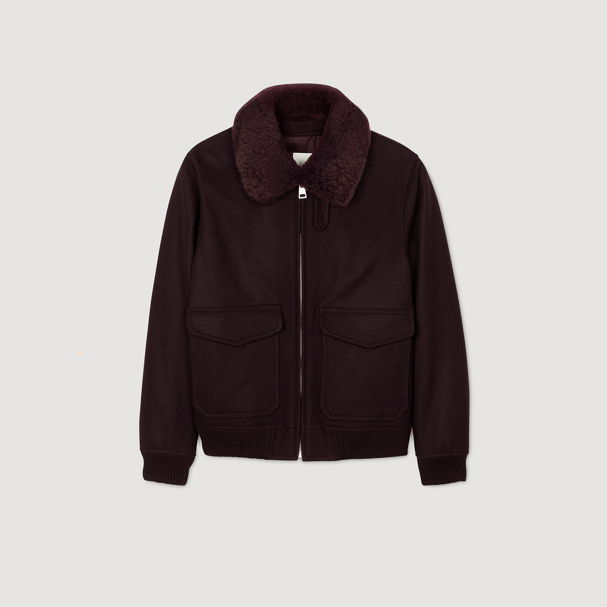Wool aviator jacket with shearling brown for Men | Sandro Paris