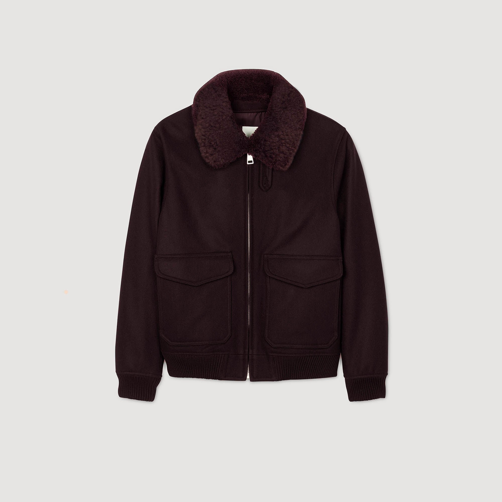 Wool aviator jacket with shearling