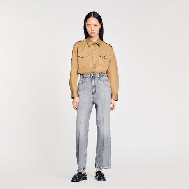 Low-waisted straight-leg jeans