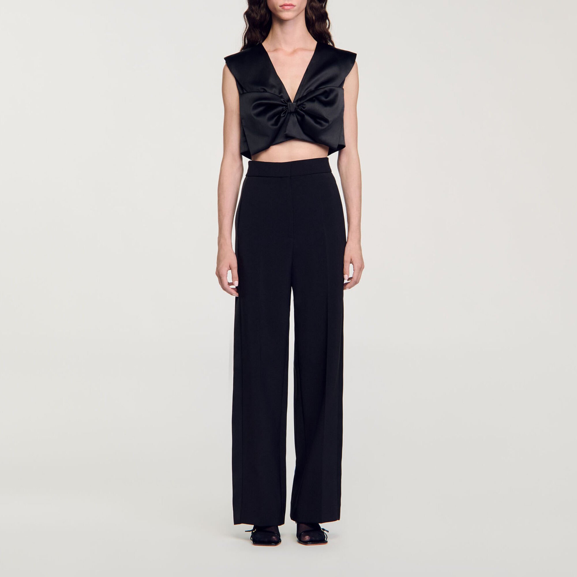 Wide-leg satin side stripe trousers