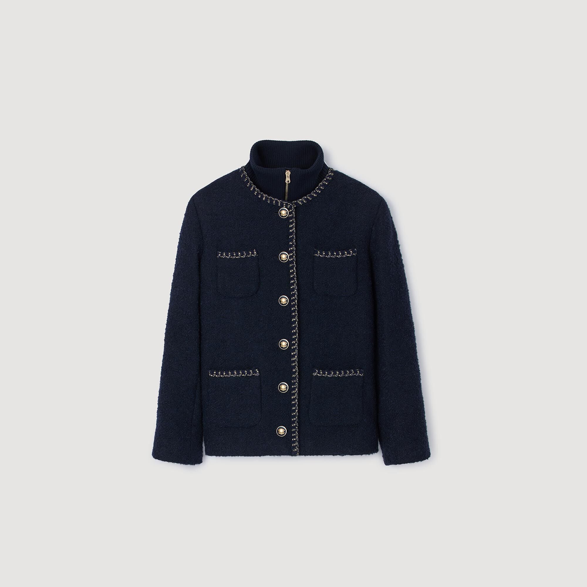 Tweed jacket with removable collar
