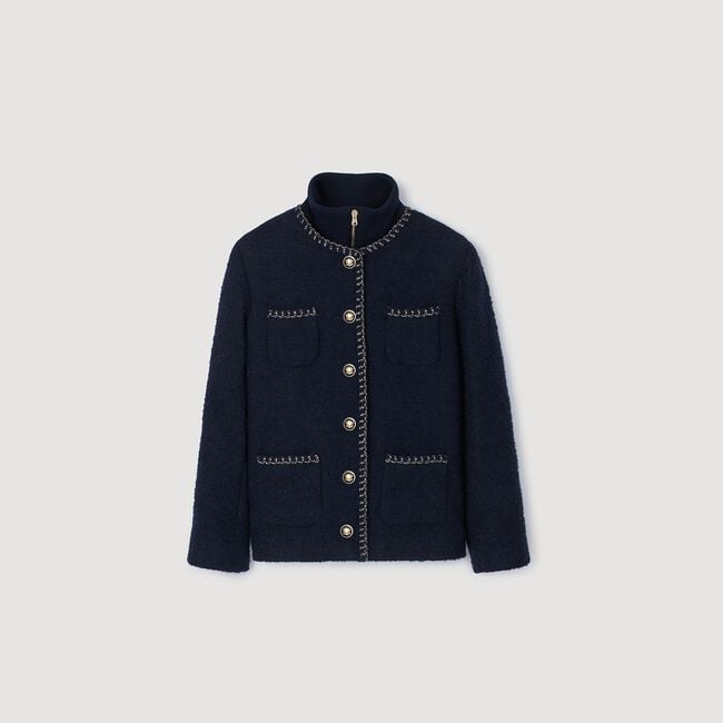 Tweed jacket with removable collar