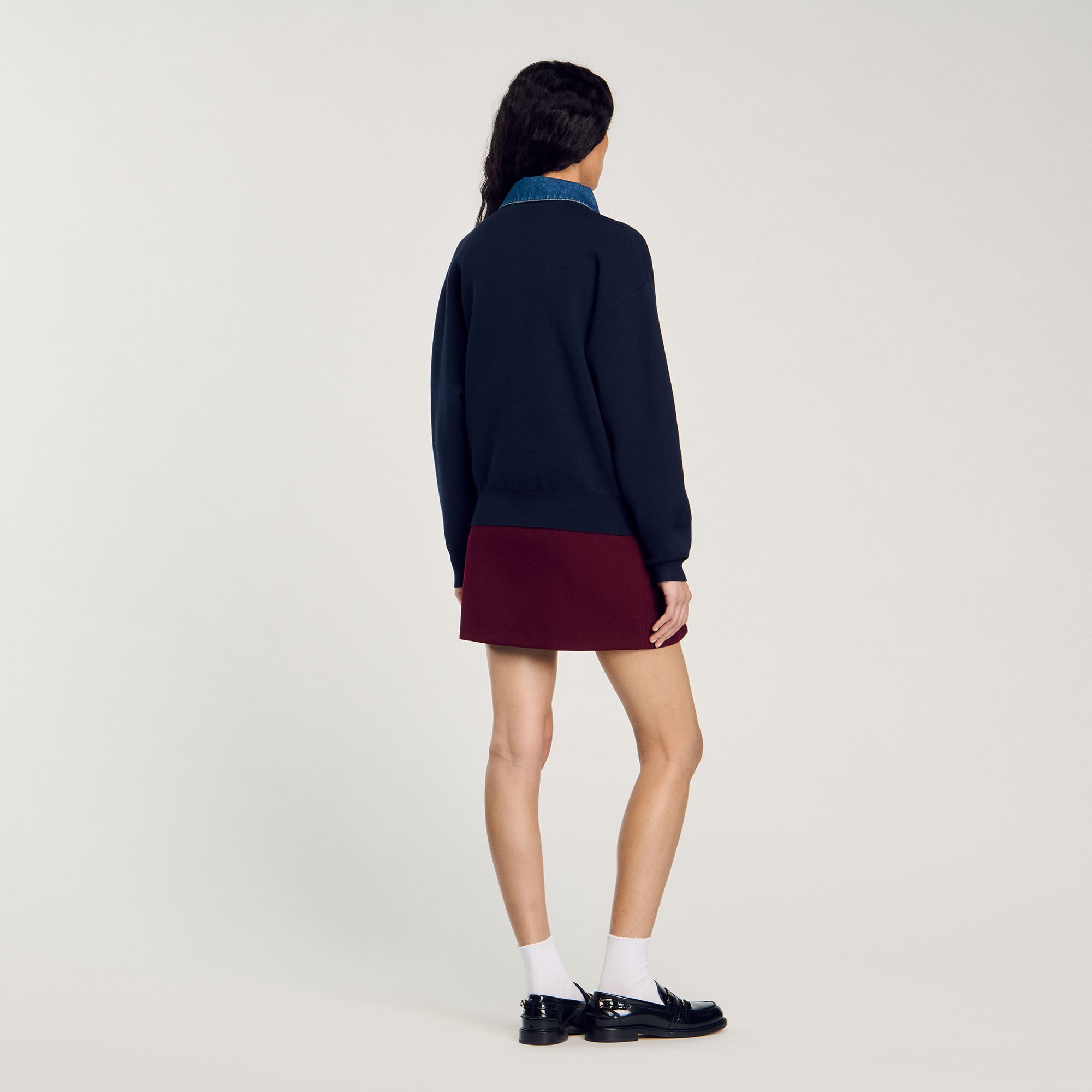 sweater with denim collar