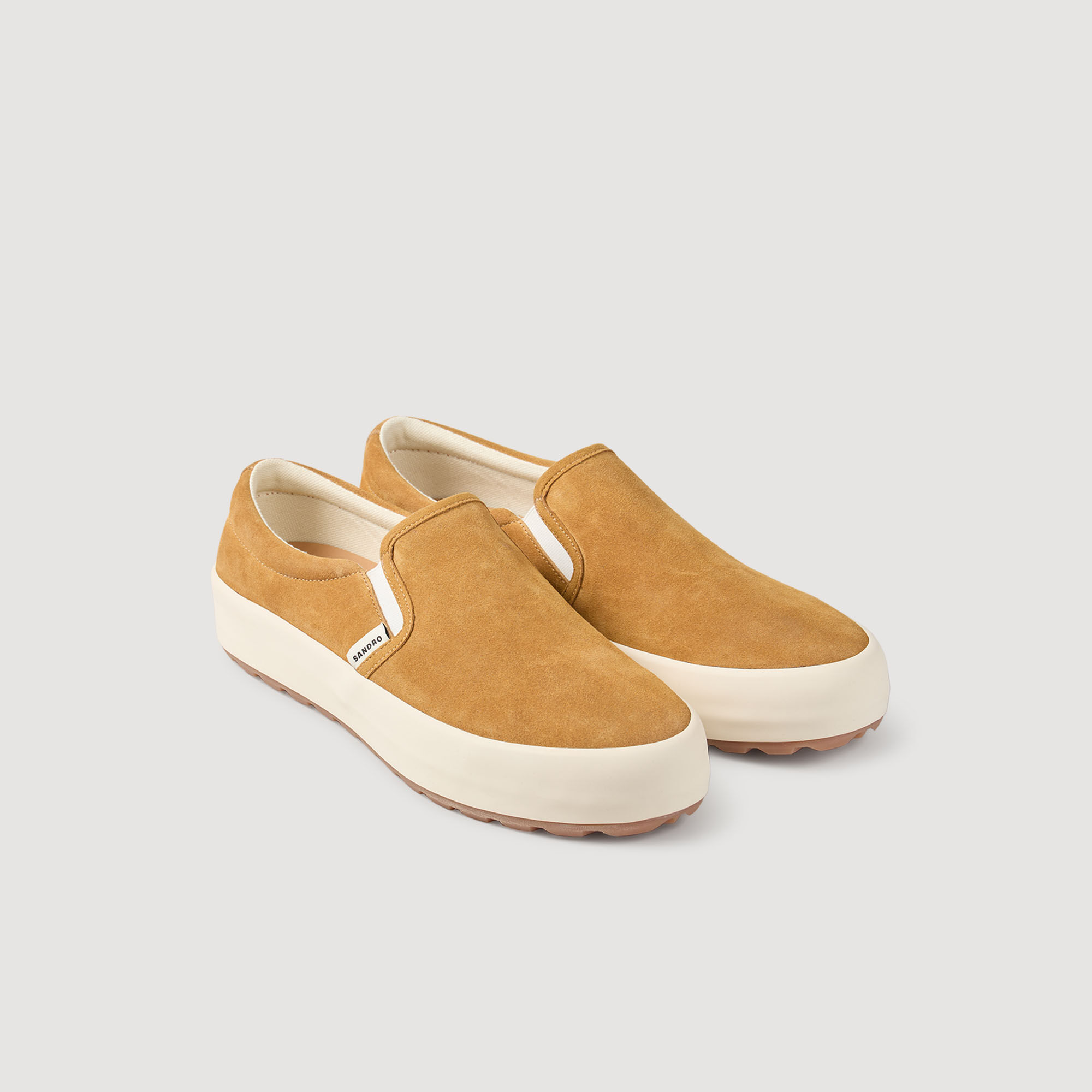 Split leather slip-ons