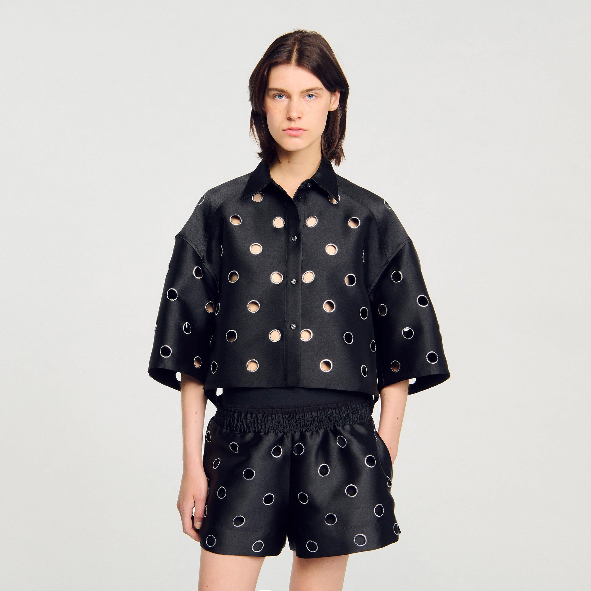 Shirt with rhinestones