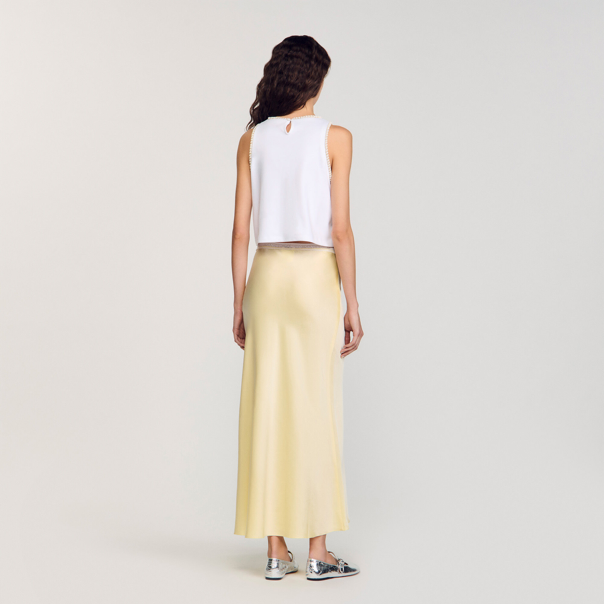 Beaded crop top white / beige For Women | Sandro Paris