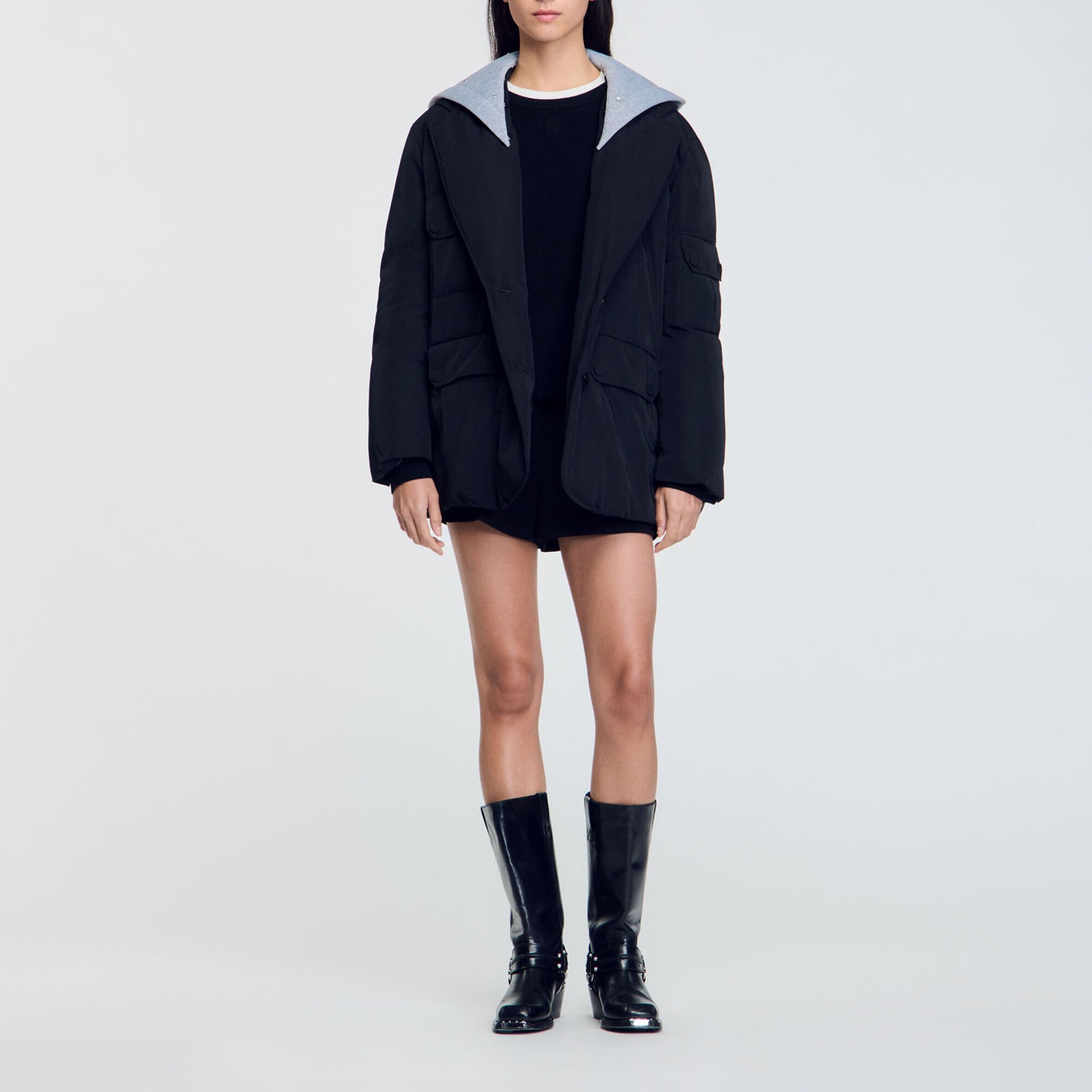 Coat with contrasting hood