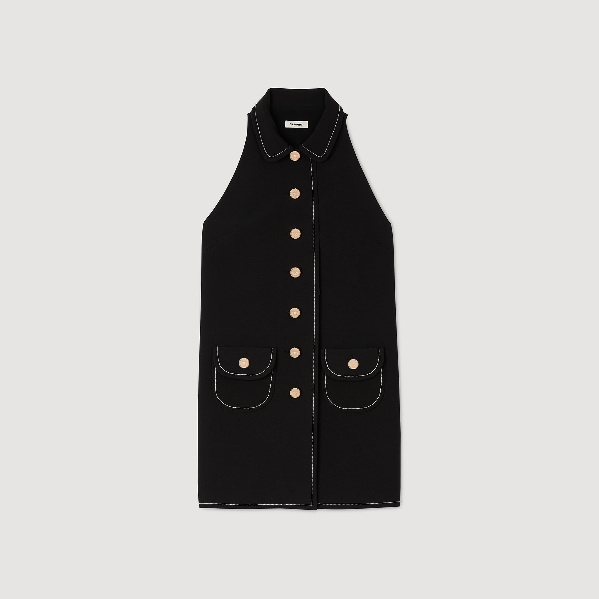 Peter Pan collar mini dress black / gray For Women | Sandro