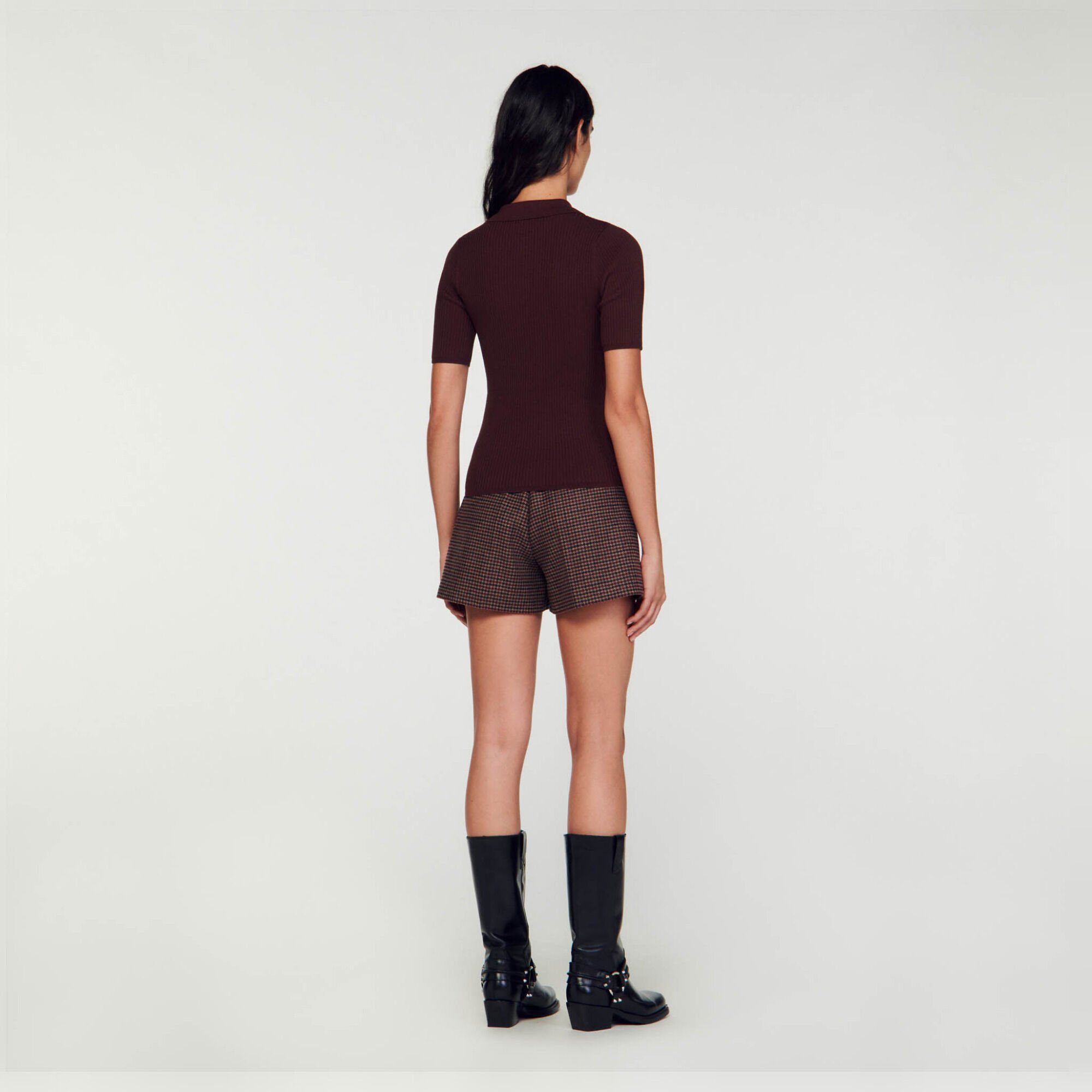 Short-sleeved polo neck sweater