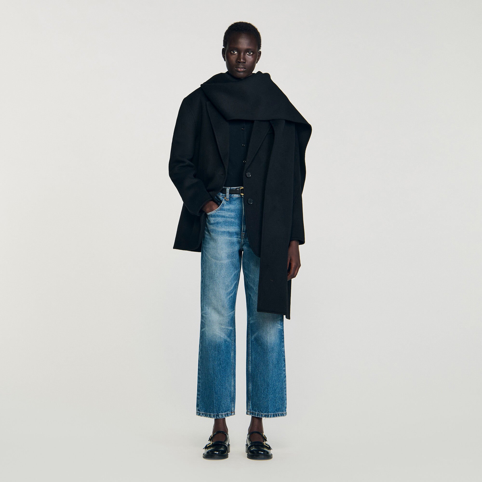 Short coat with removable scarf