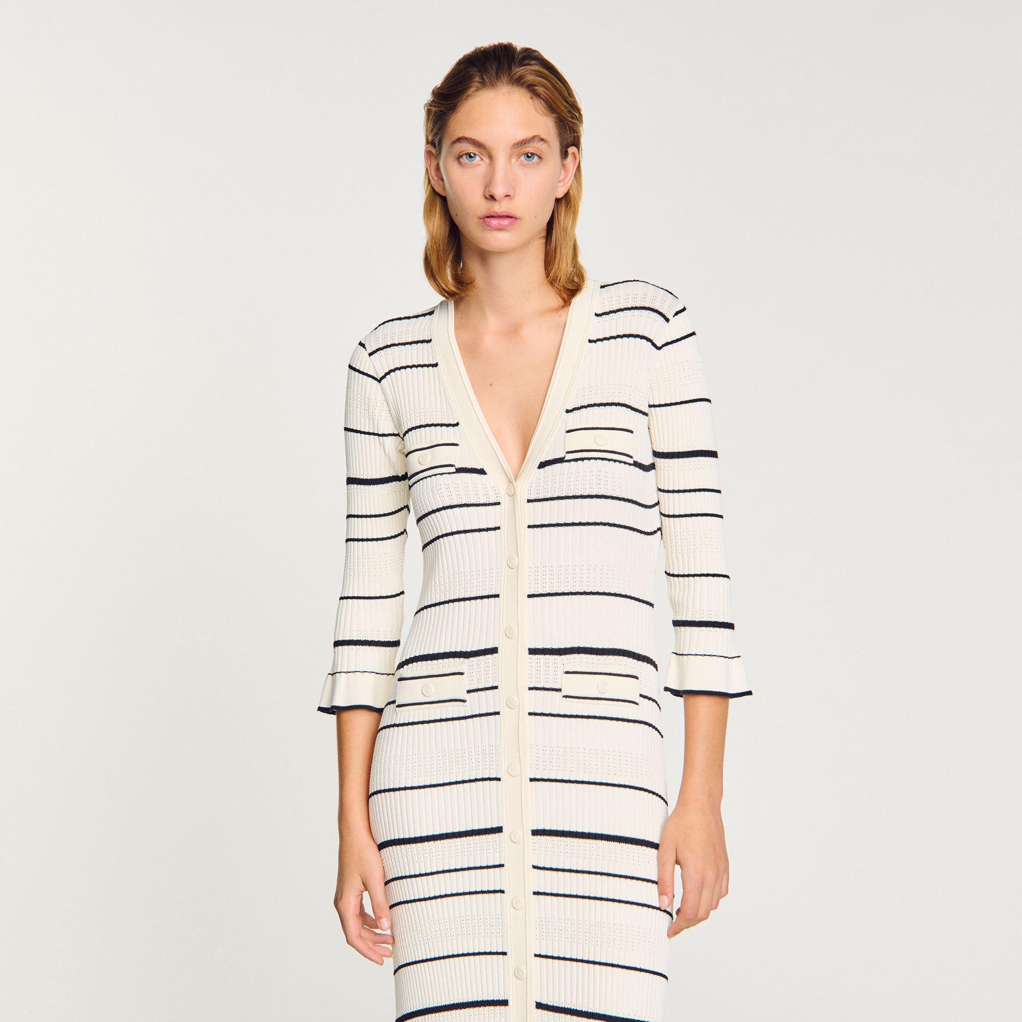 Sandro - Sandro Paris ドレープ付きニット Knit Maxi Dress black / gray For Women | Sandro Paris