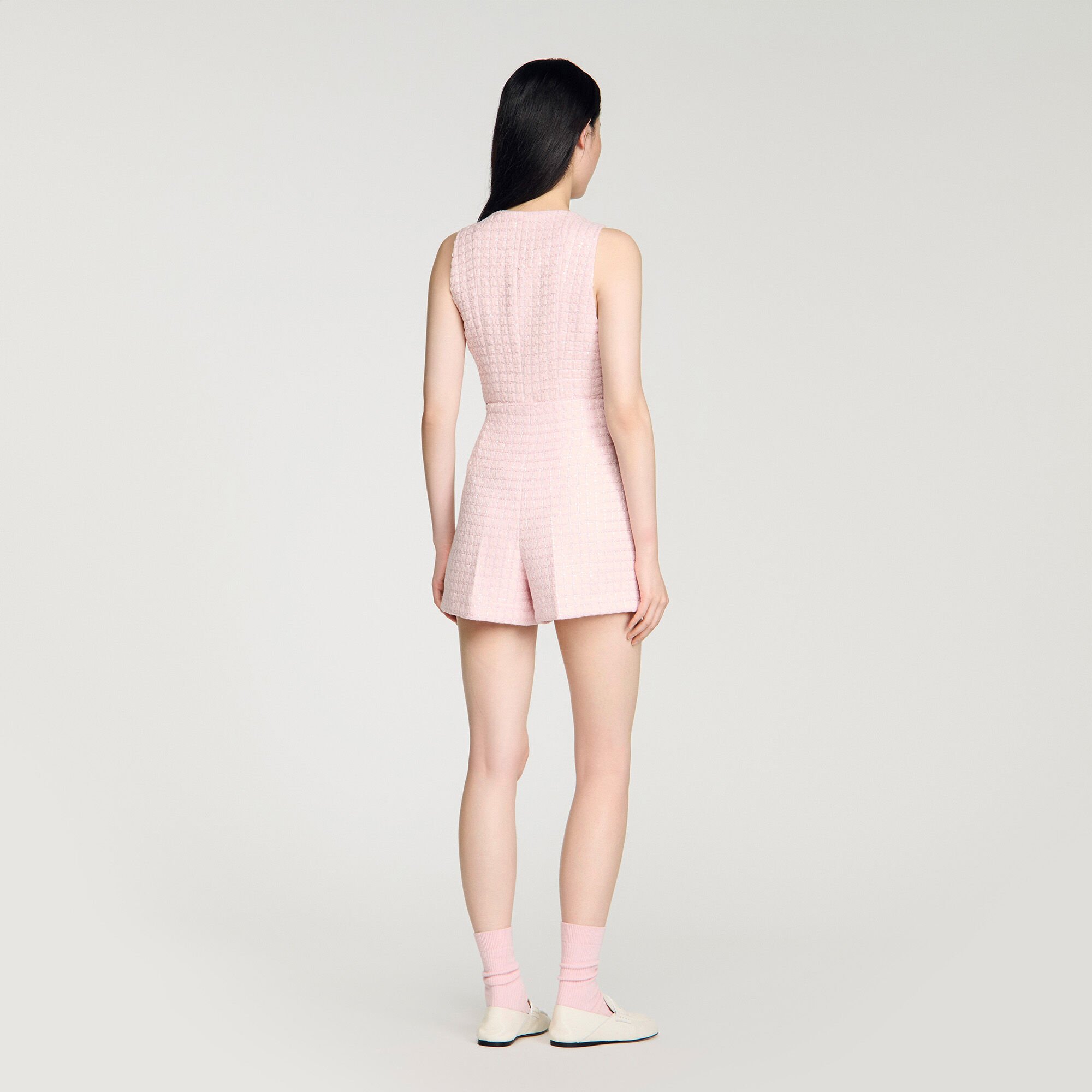 Sequin check tweed shorts