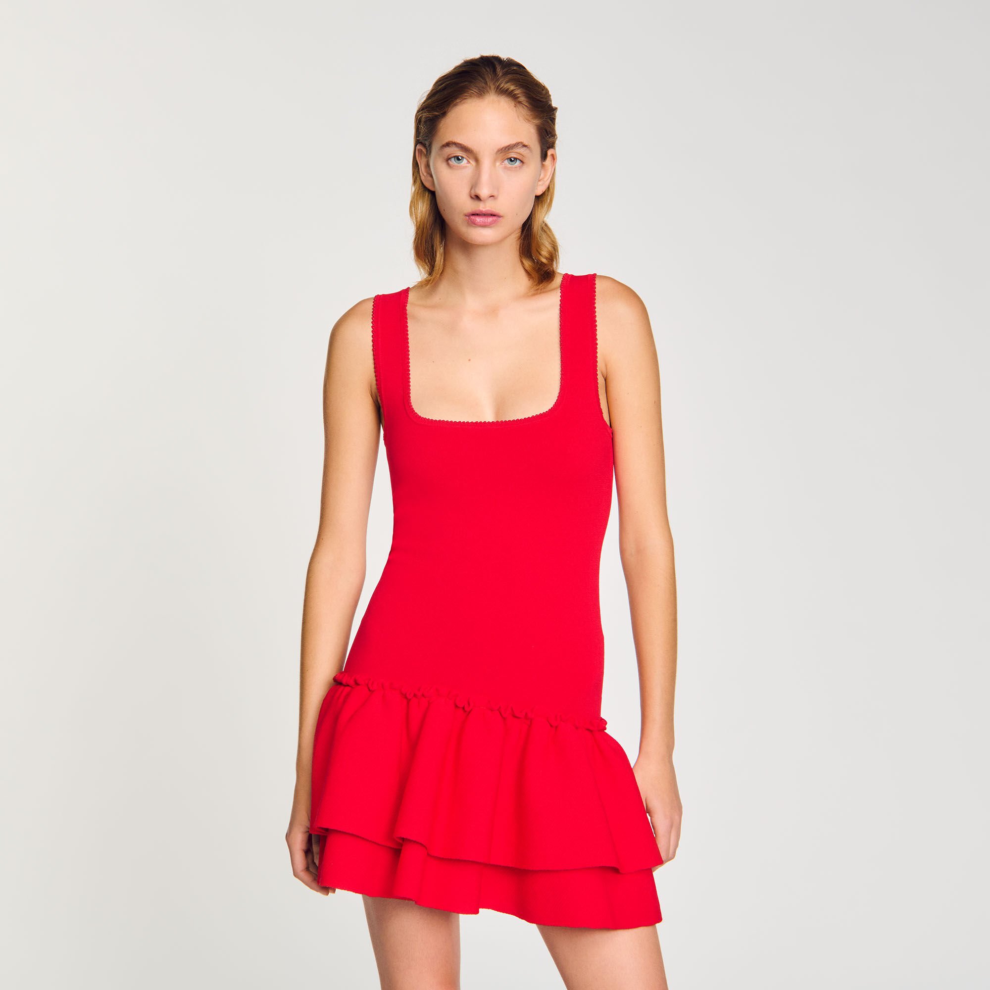 Short knit dress with ruffles