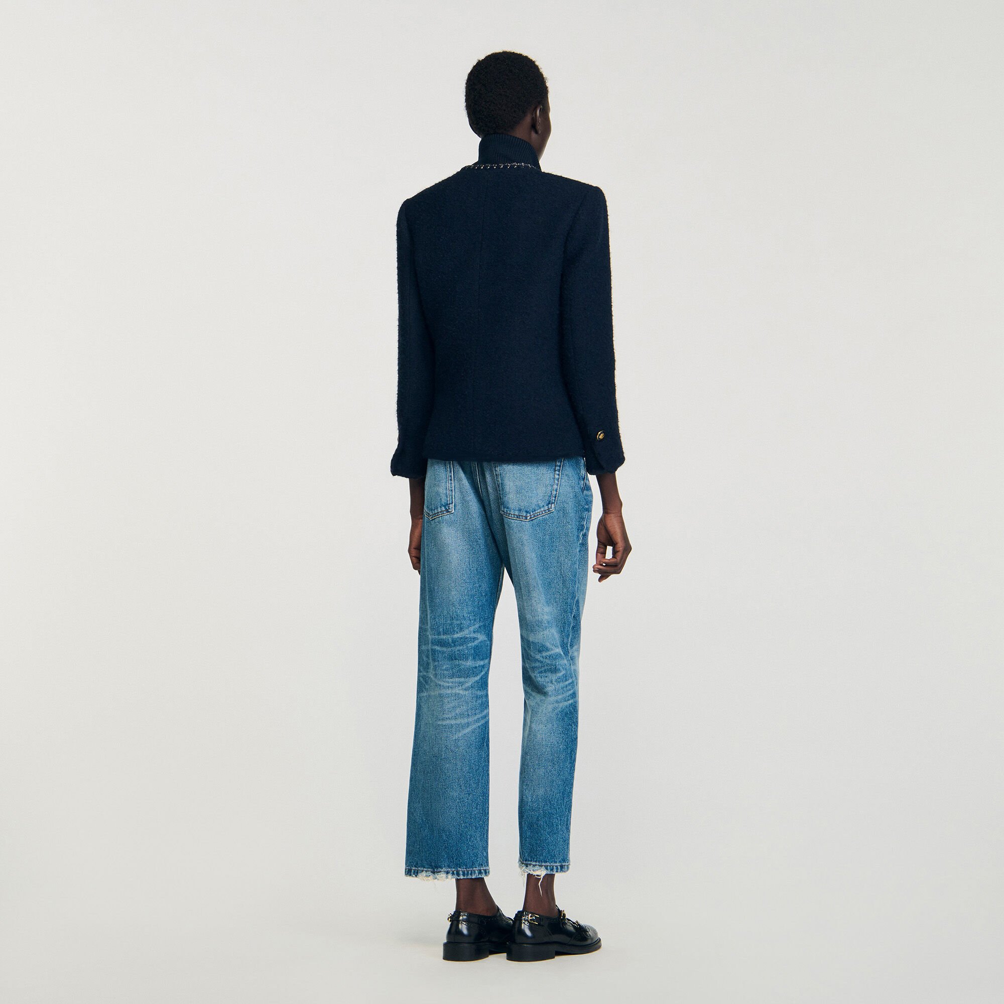 Tweed jacket with removable collar