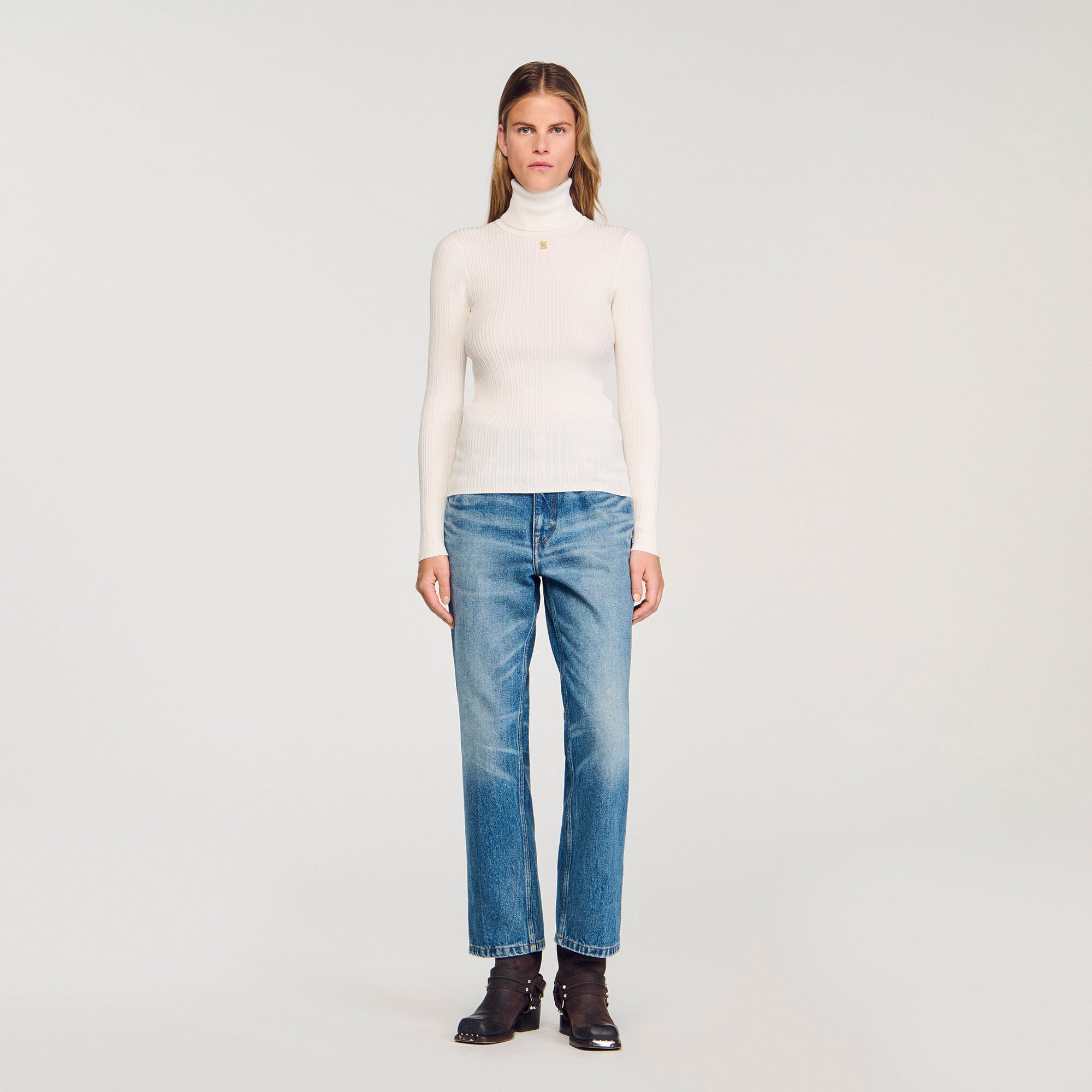 Cable-knit turtleneck sweater