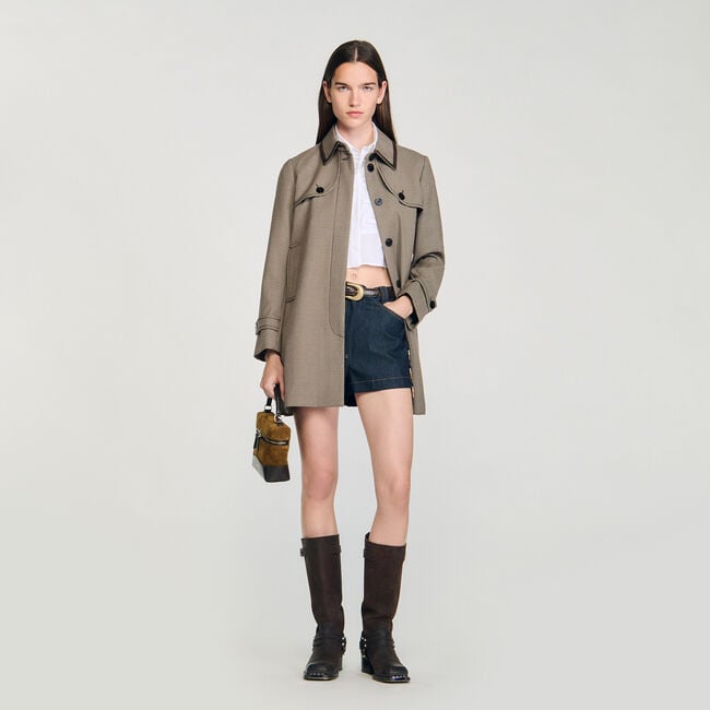 Houndstooth trench, leather collar