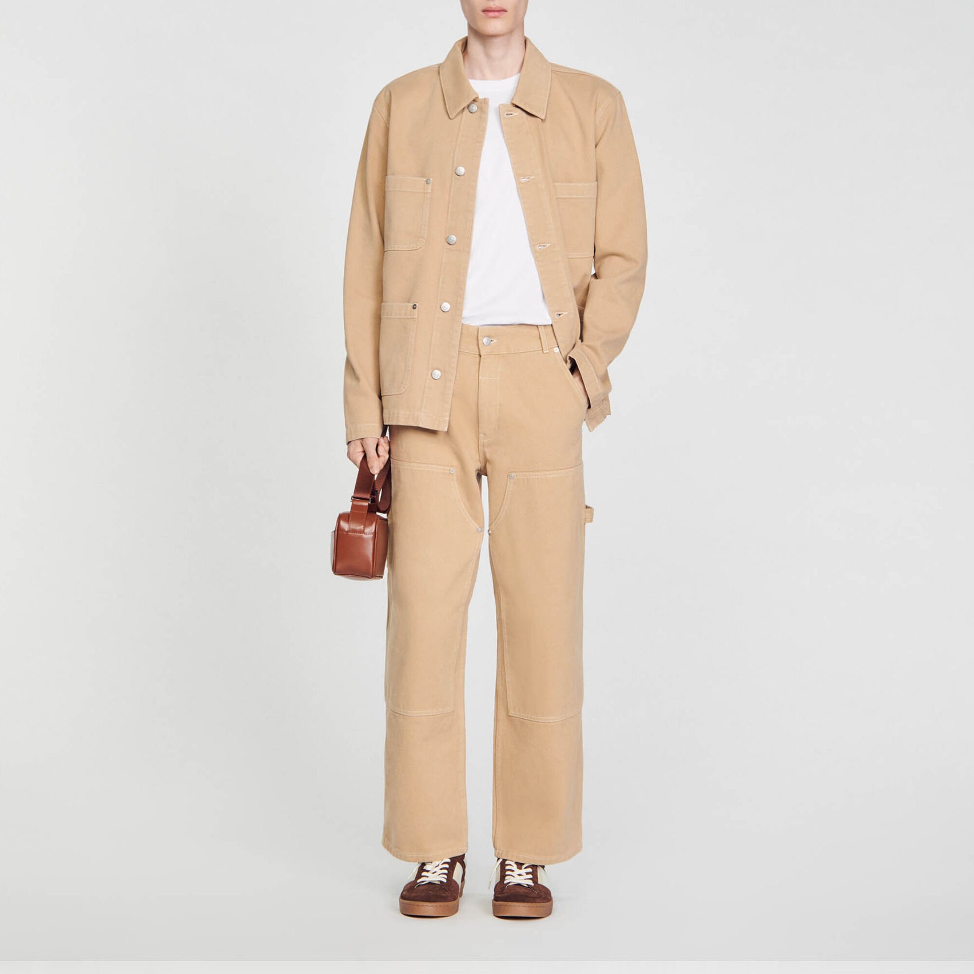 Cotton canvas carpenter trousers white / beige for Men