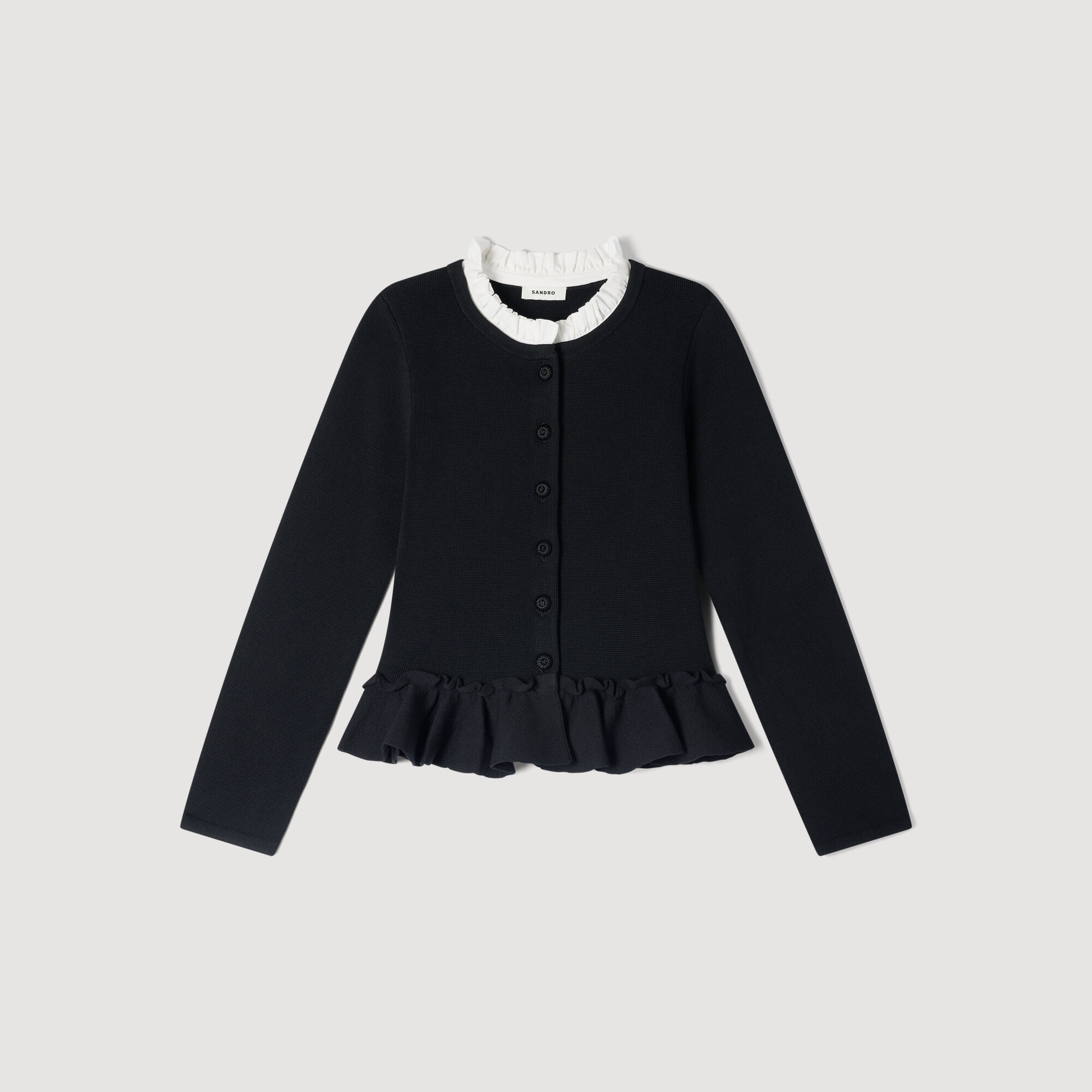 Removable collar peplum cardigan black / gray For Women | Sandro Paris