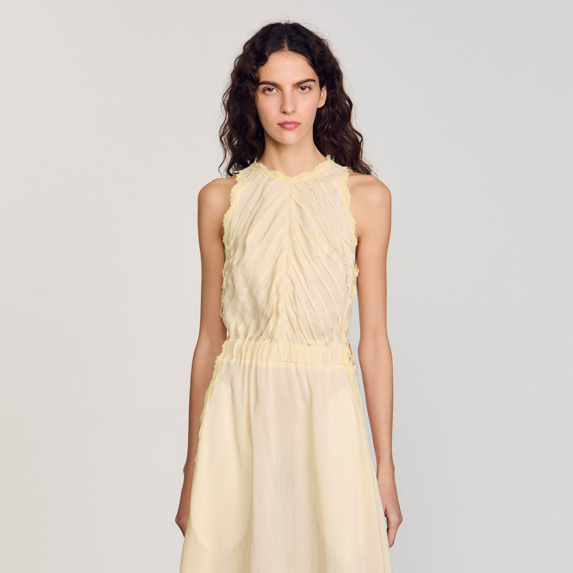 Maxi dress with lace details yellow / orange For Women Maxi dress with lace details yellow / orange For Women