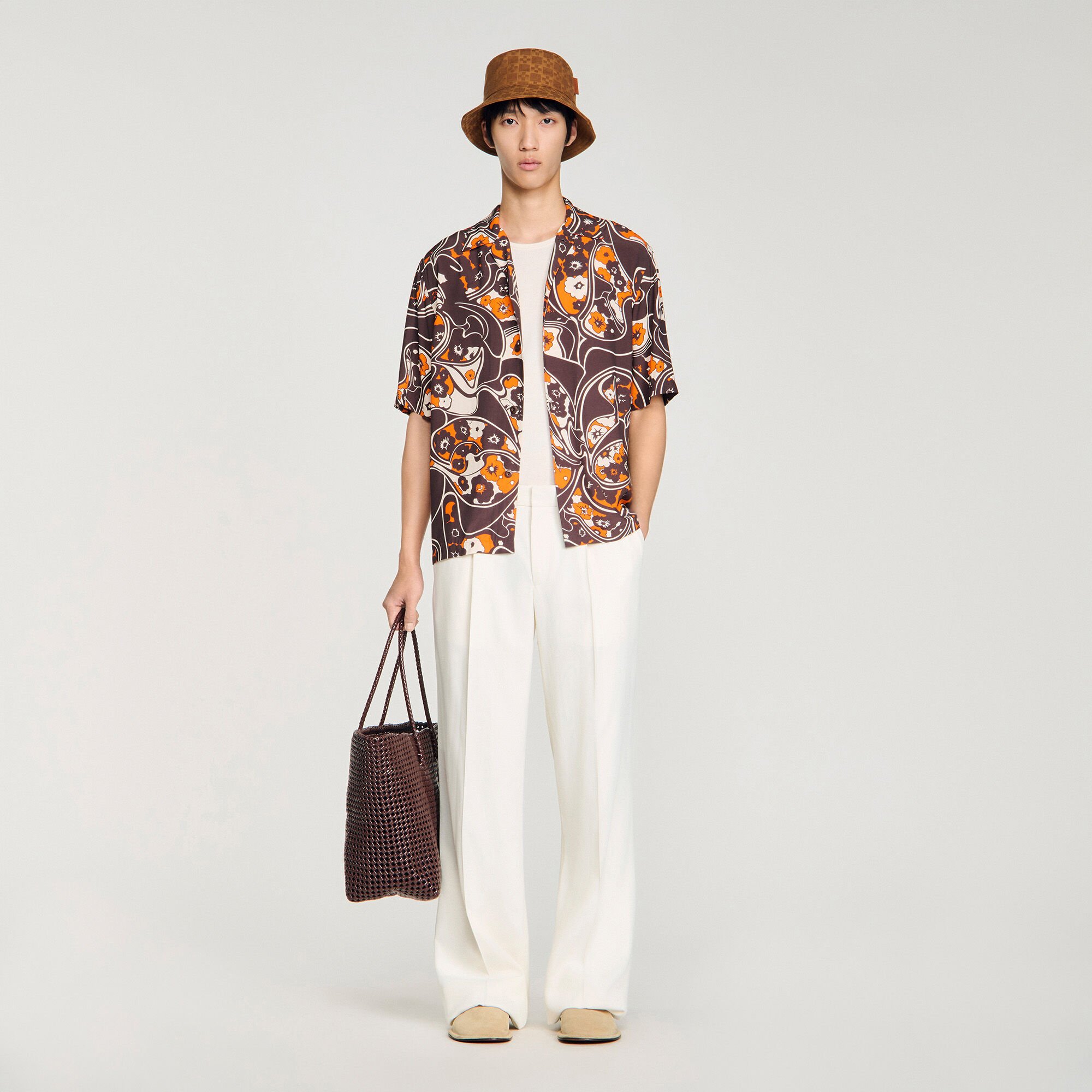 Loose-fit print shark collar shirt