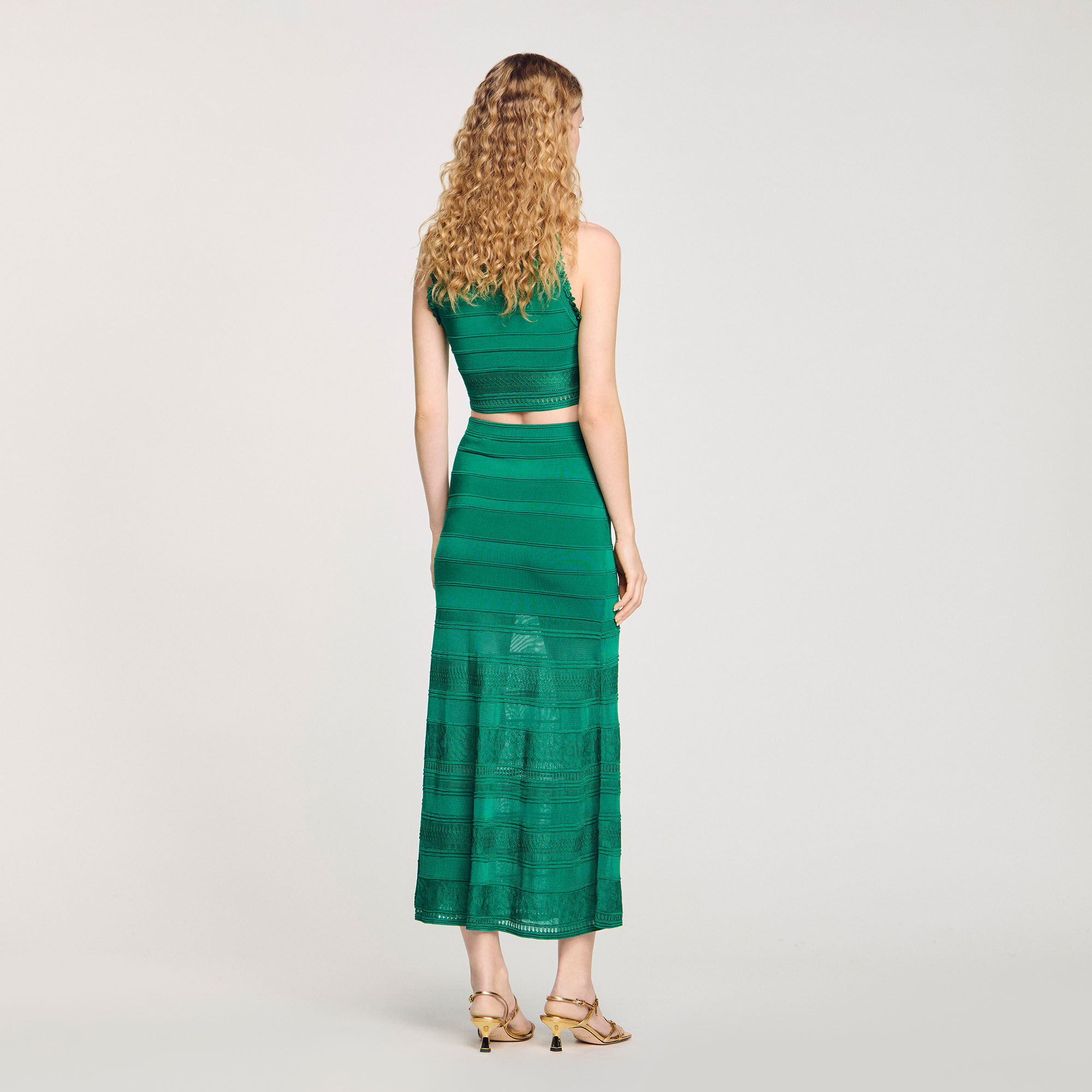 Long decorative knit skirt green For Women | Sandro Paris Long decorative knit skirt green For Women | Sandro Paris