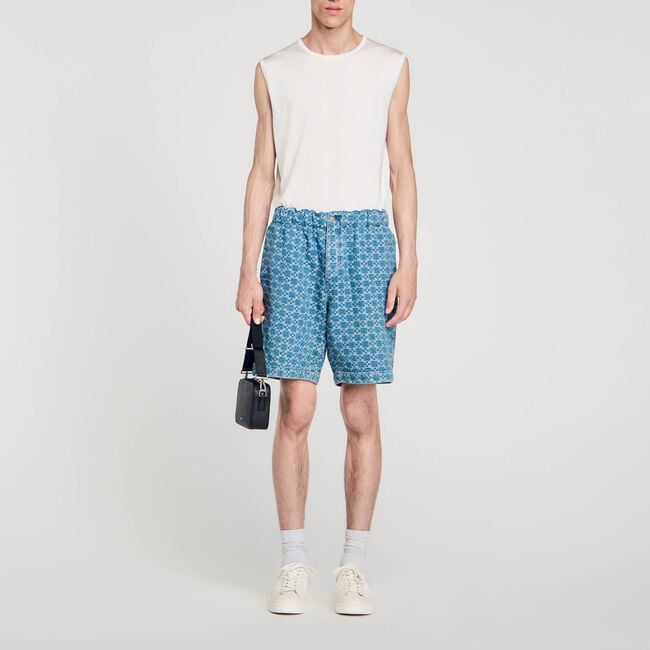 Square cross denim Bermuda shorts