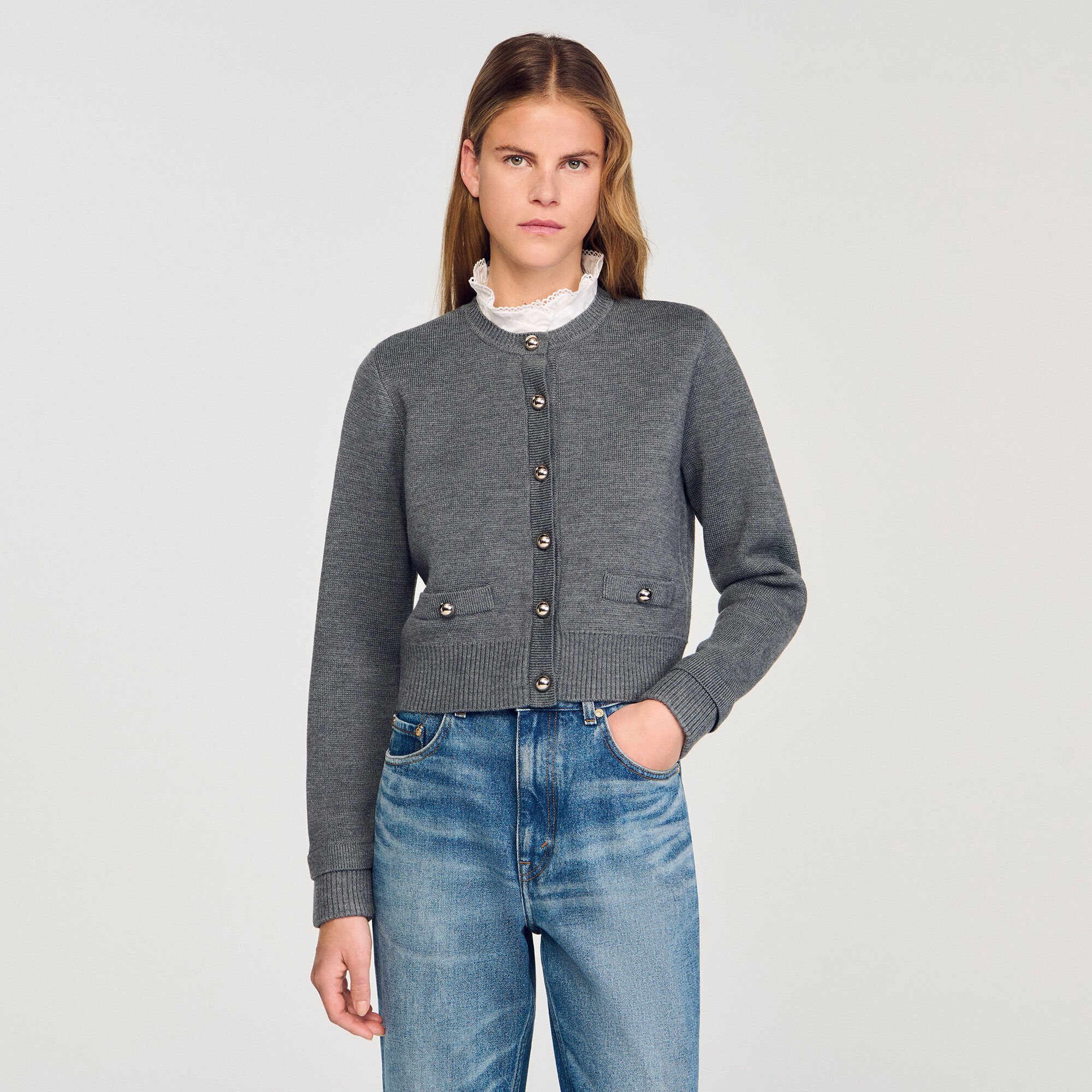Cardigan with ruffle collar