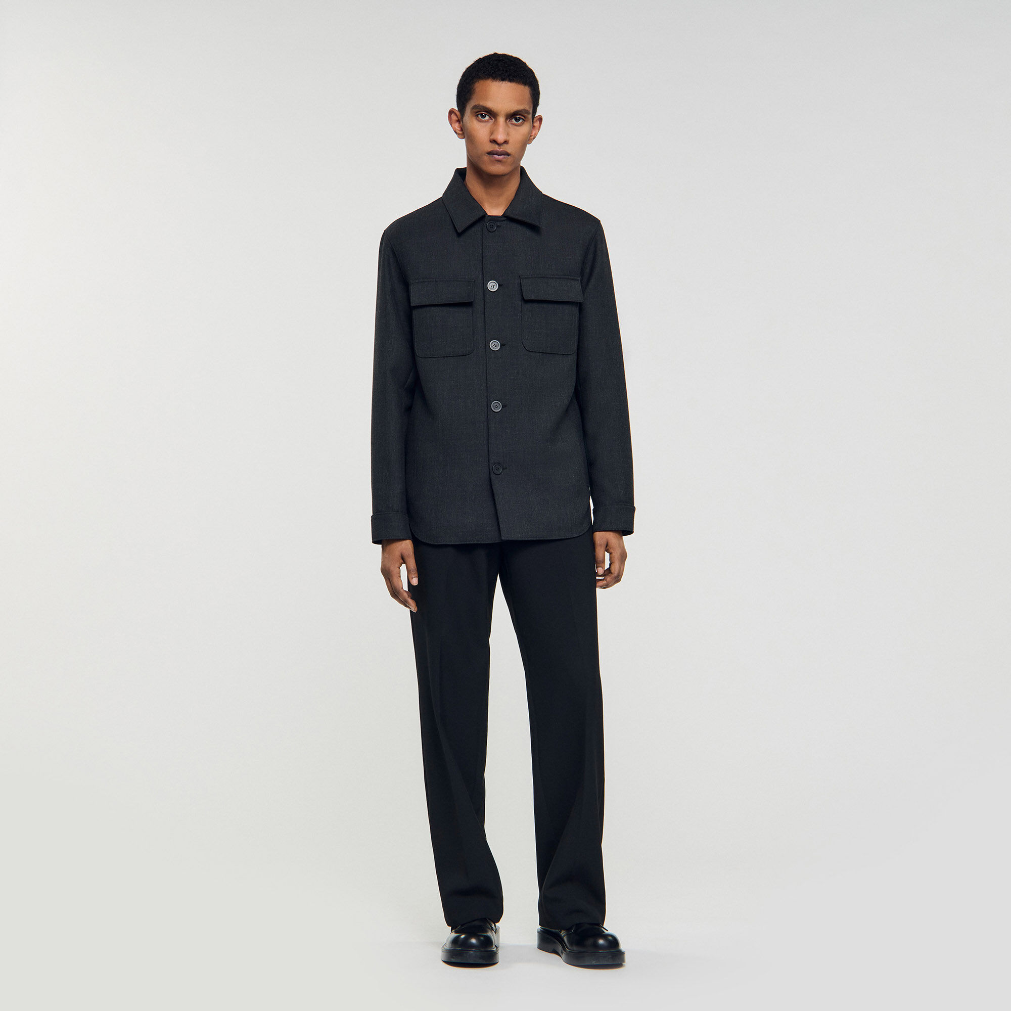 Wool overshirt with pockets black / gray for Men | Sandro Paris