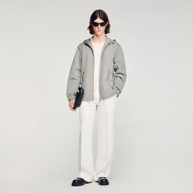 Technical hooded zip-up jacket