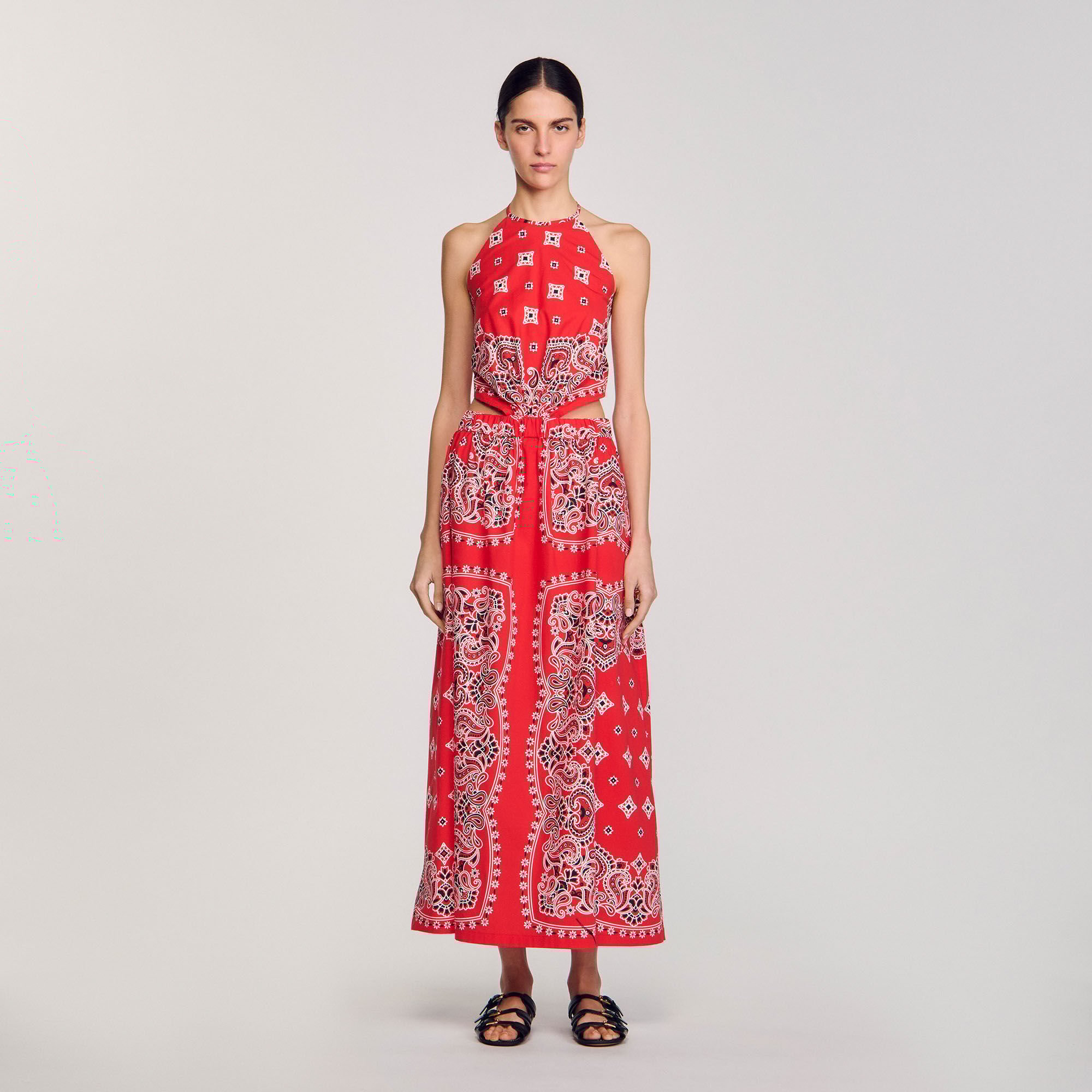 最新人気 Bandana-print maxi dress red For Women | Sandro Paris ワンピース
