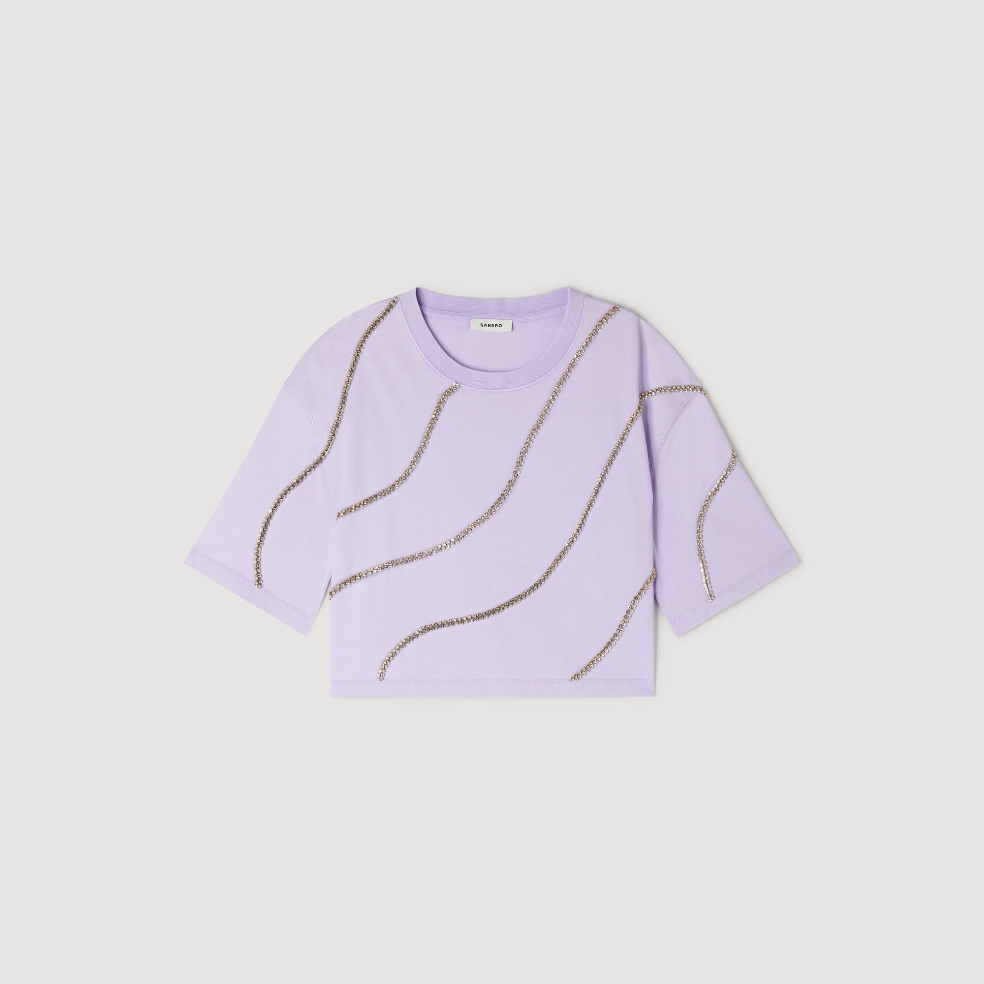 Rhinestone cropped T-shirt in Mauve for Women | Sandro Paris