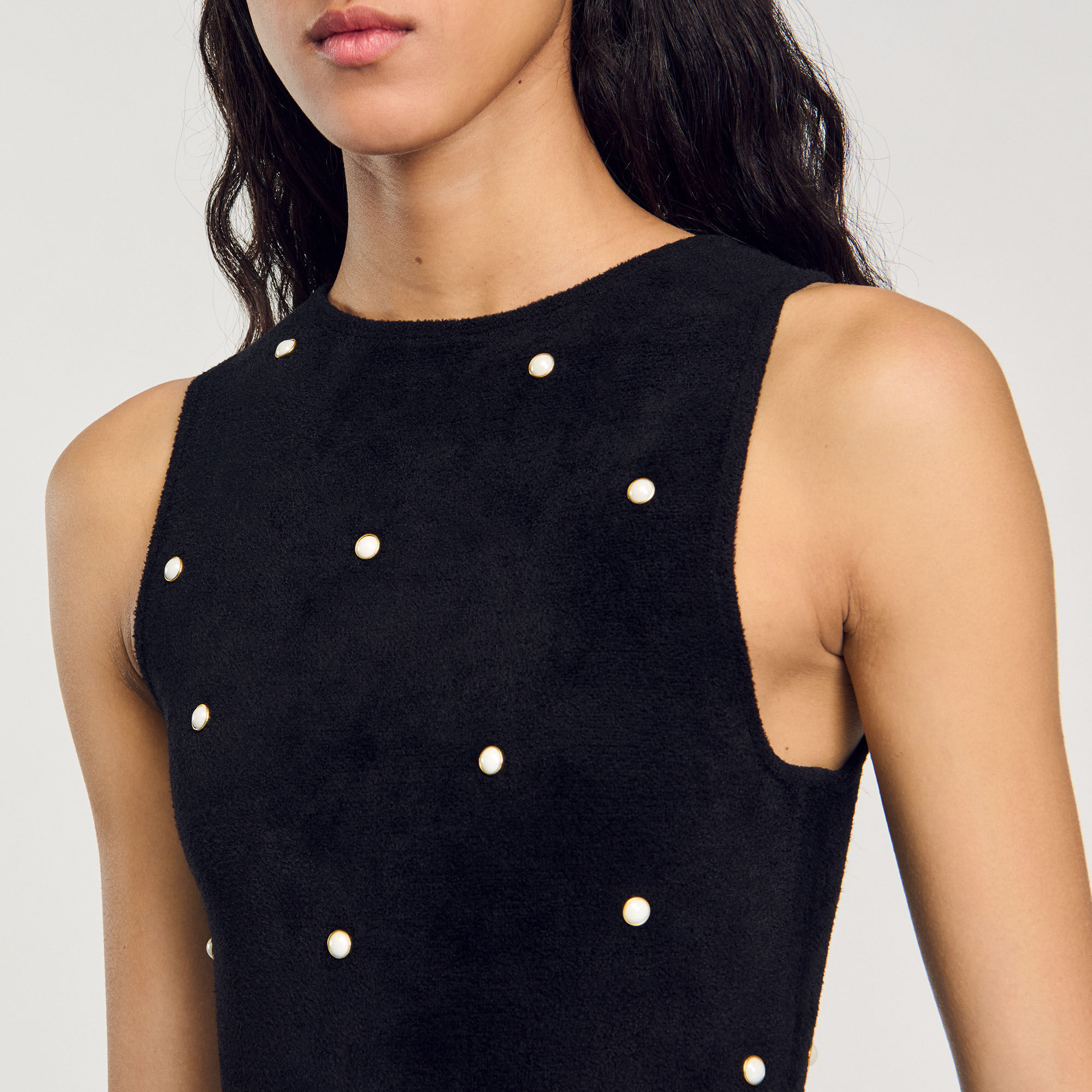 Velvet knit dress black / gray For Women | Sandro Paris