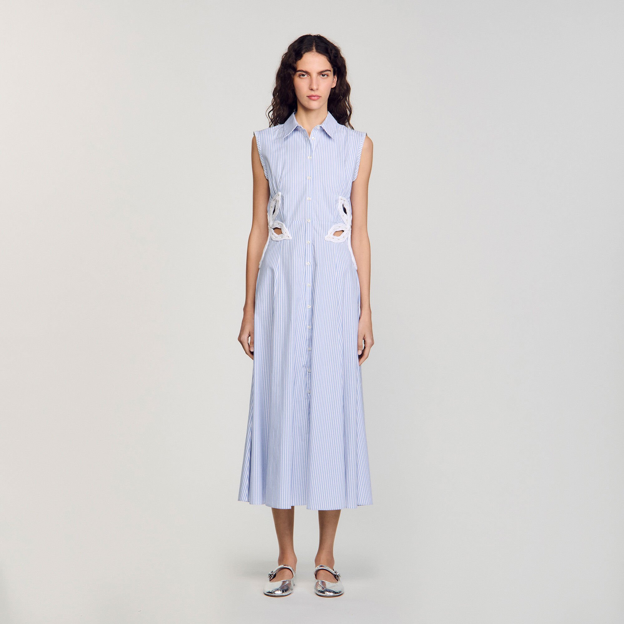 Striped embroidered maxi dress