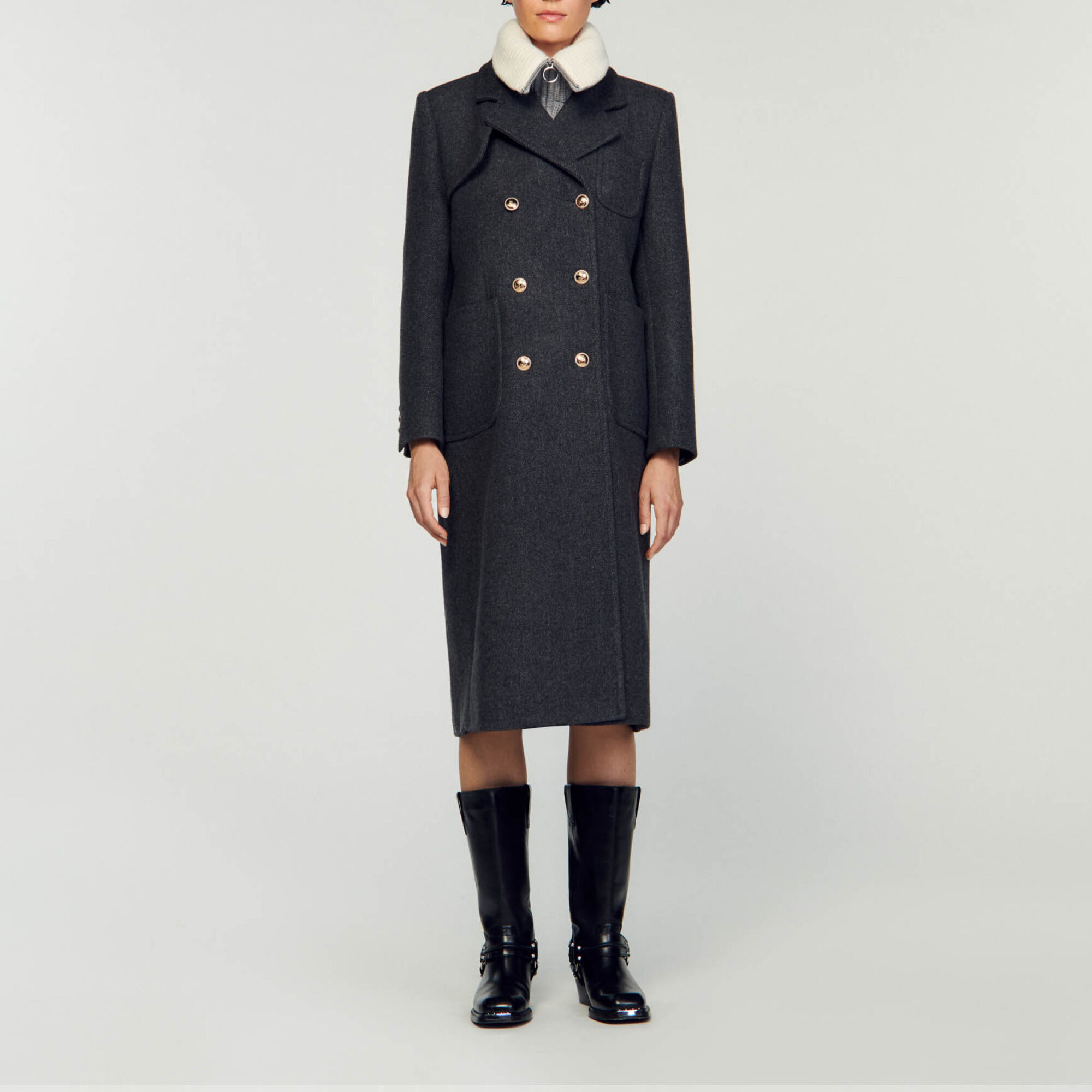 sandro paris  コート Long coat blue For Women | Sandro Paris
