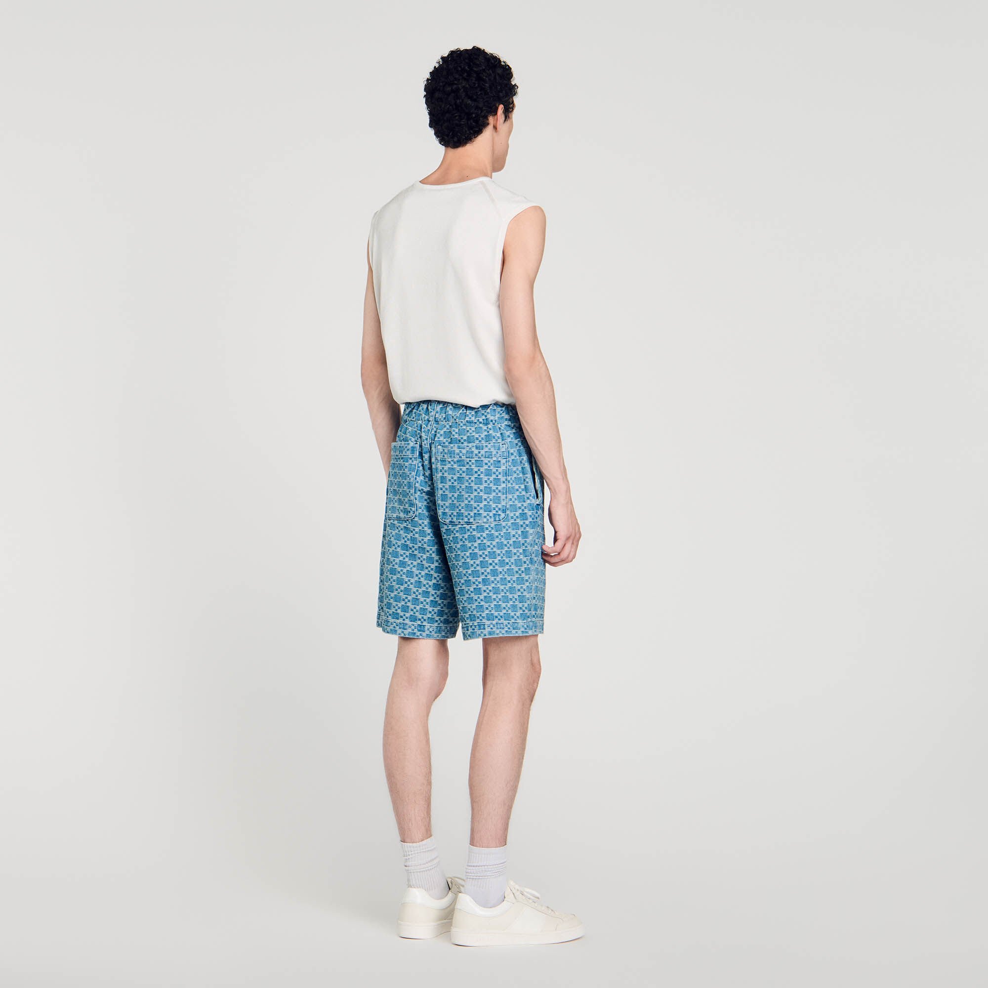 Square cross denim Bermuda shorts