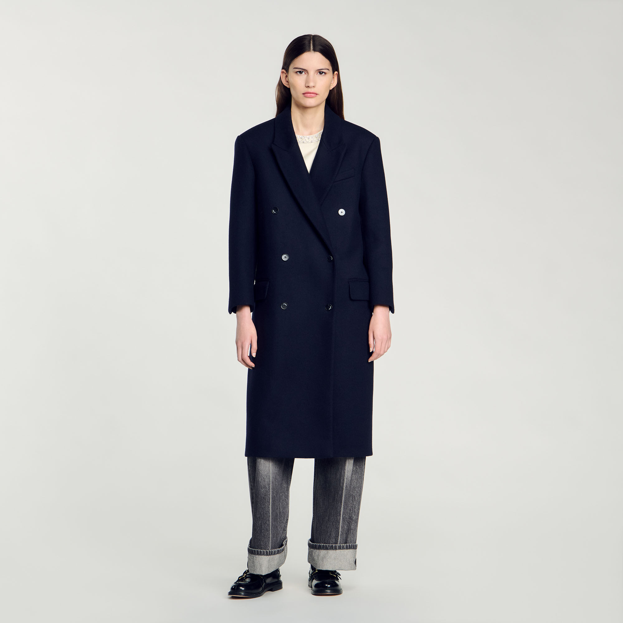 Navy blue wool coats shop