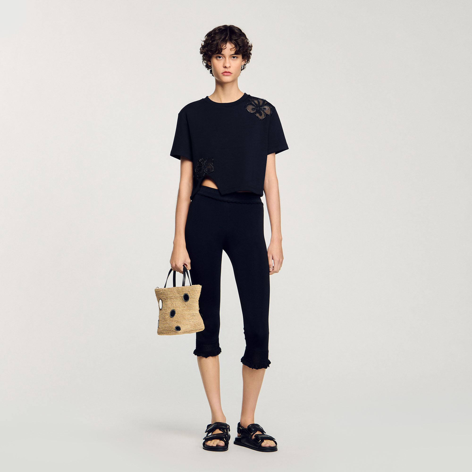 Floral embroidery T-shirt black / gray For Women | Sandro Paris