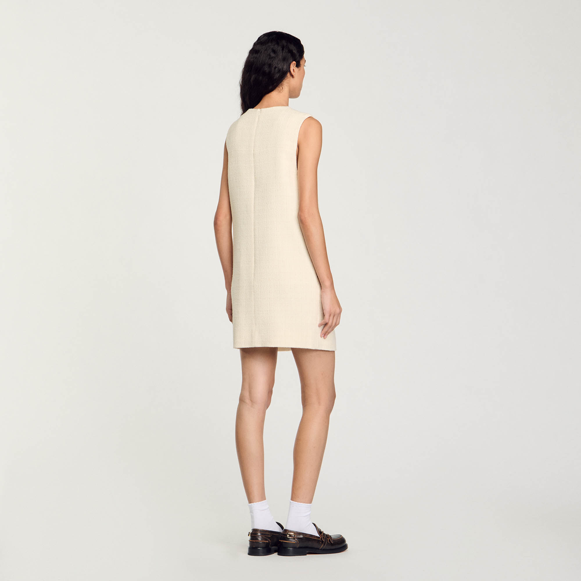 Short rhinestone tweed dress white / beige For Women