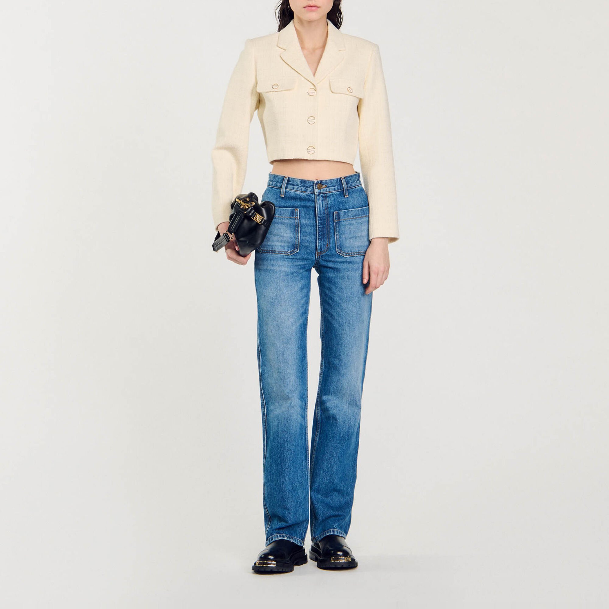 Cropped tweed button-up jacket