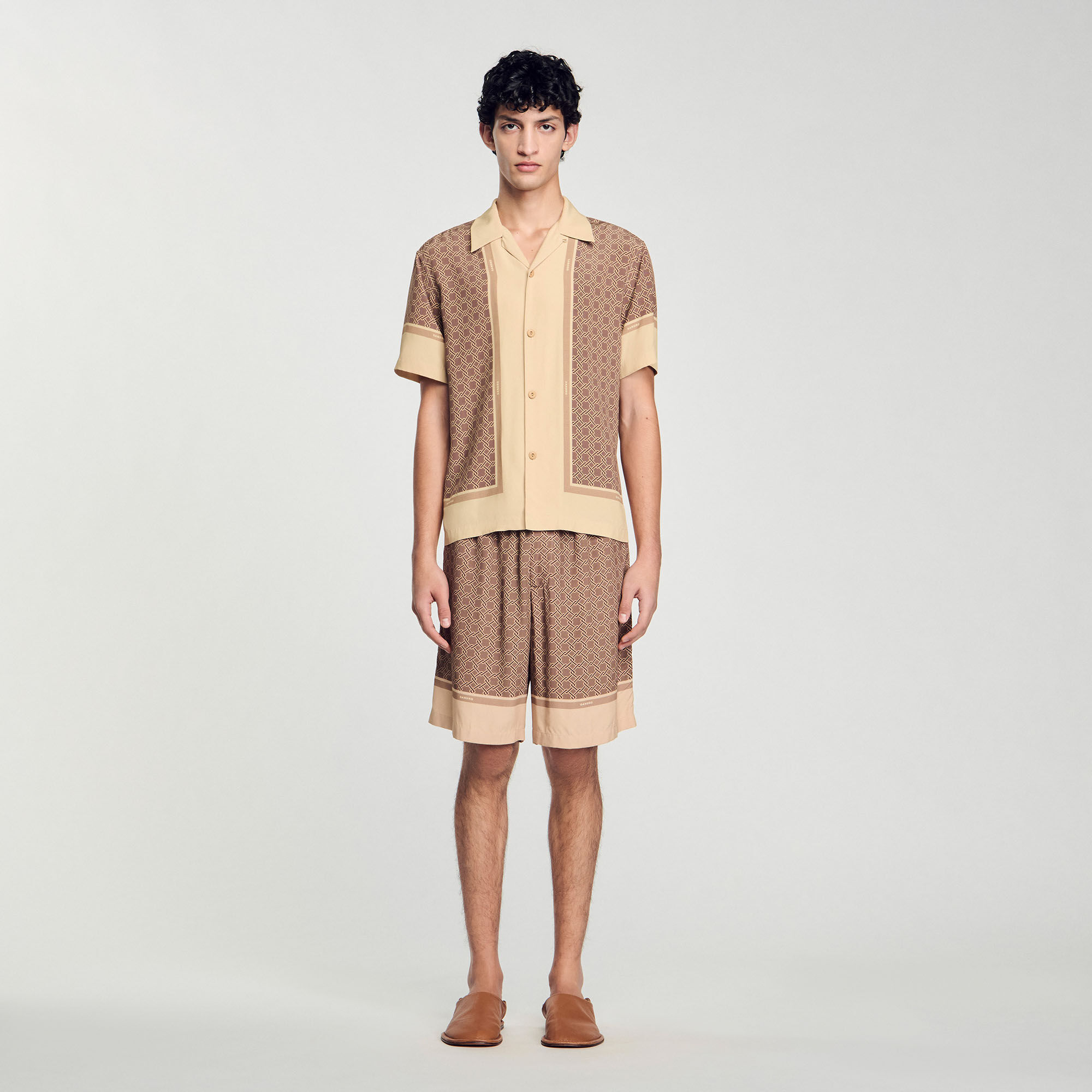 Short-sleeved patterned shirt white / beige for Men | Sandro