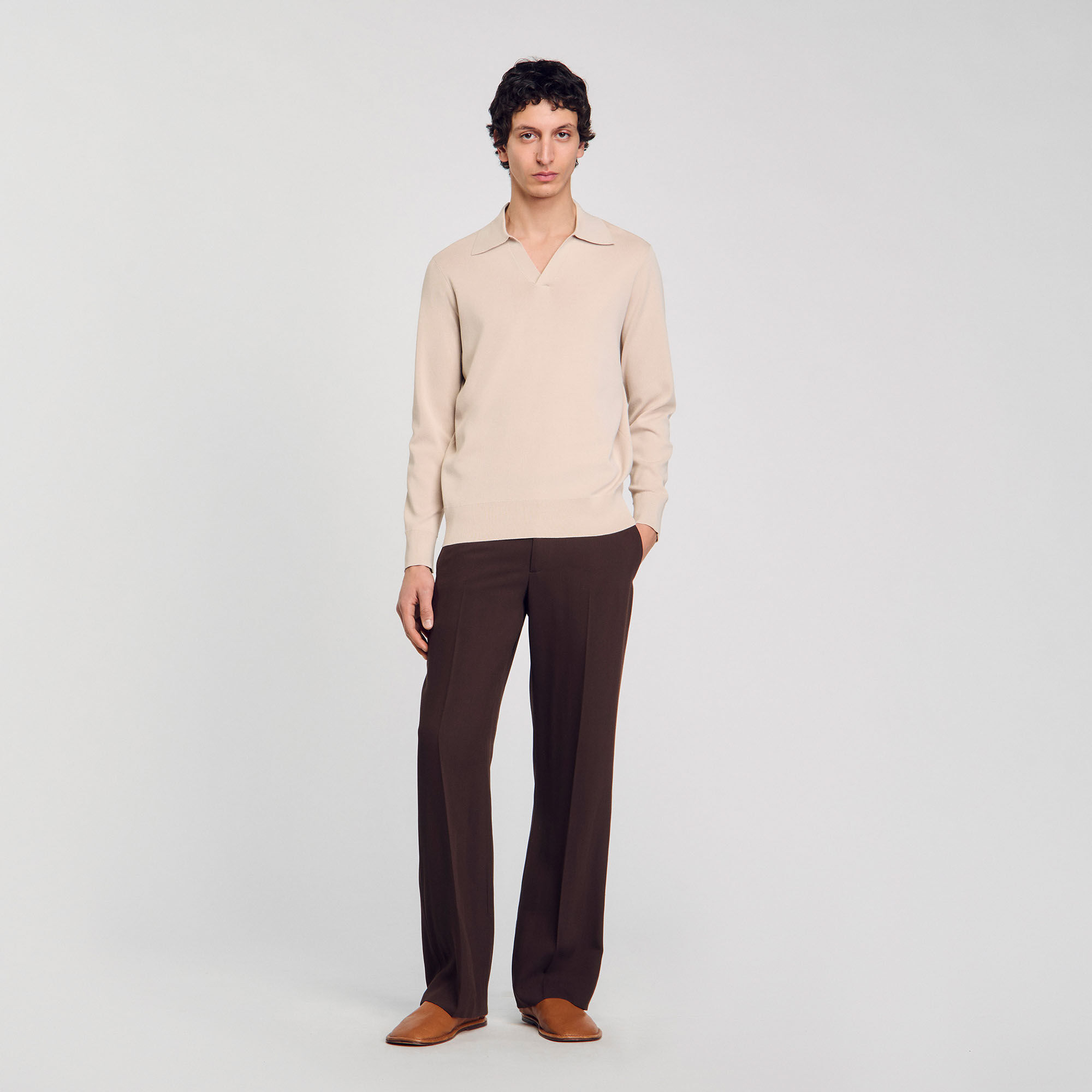 Knit polo shirt white / beige for Men | Sandro Paris