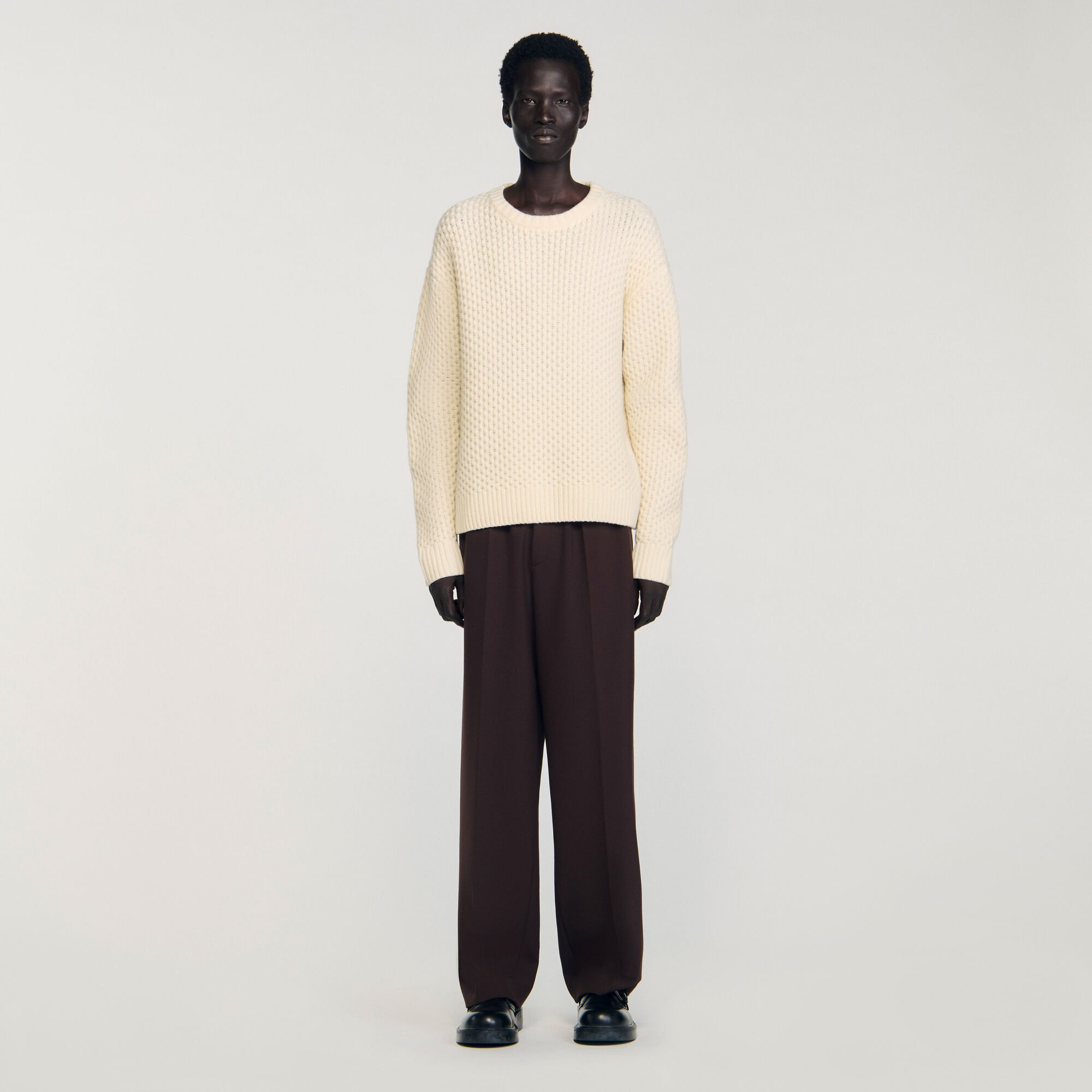 Honeycomb stitch wool sweater